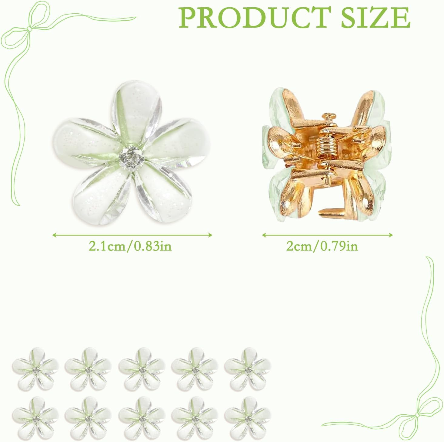 10 Pieces Small Hair Clips, Mini Flower Hair Clips, Small Flower Clips, Non-Slip Green Hair Clips, Hair Clips for Girls and Women for Daily Life, Party, Wedding, Hairstyle Accessories image number 1