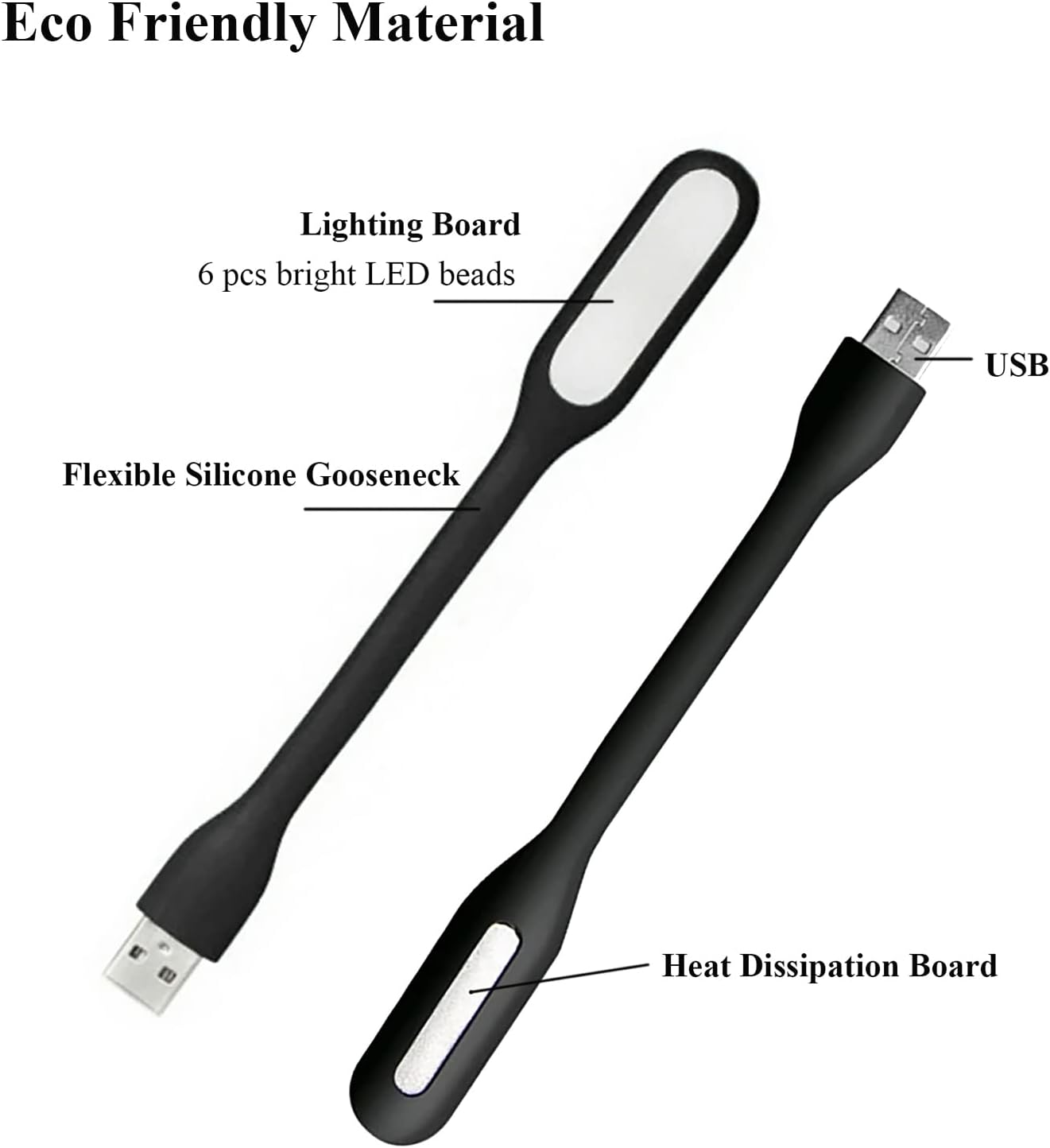Soseelnee Flexible Mini Light, Portable USB LED Reading Night Lamp for PC, Laptop, Laptop, Power Bank, 2 Pack (Black) image number 4
