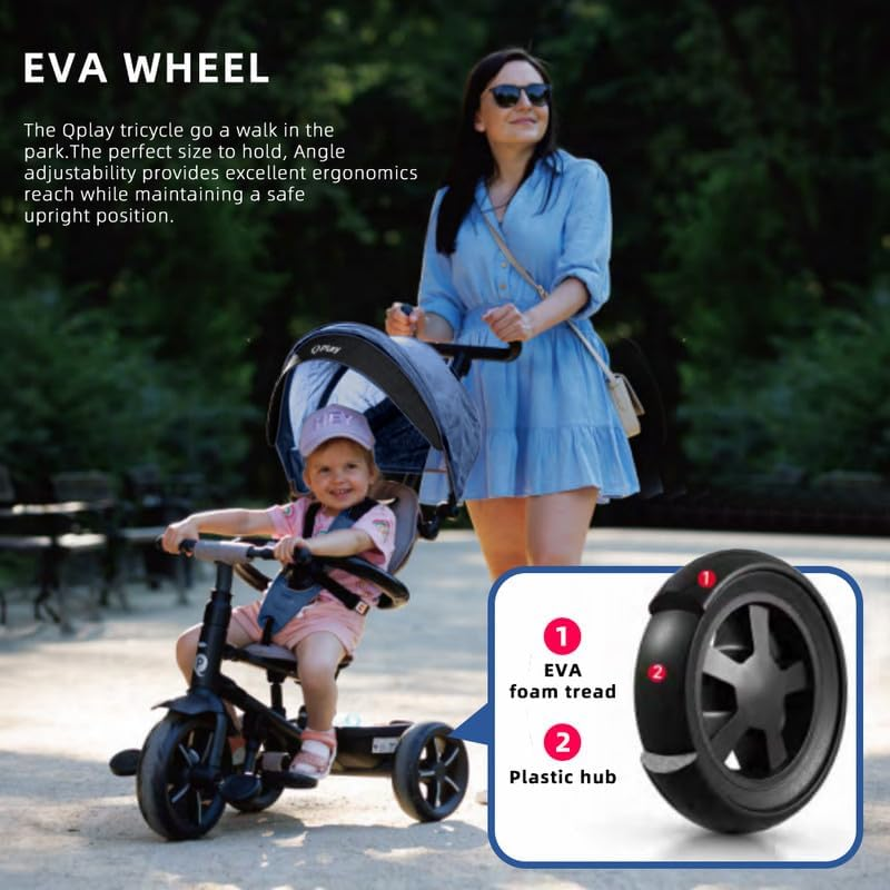Q Play 6 In1 Kids Foldable Tricycle Toddler Stroller Trike Bike Ride on Toy Nova (Blue) - Blue image number 3
