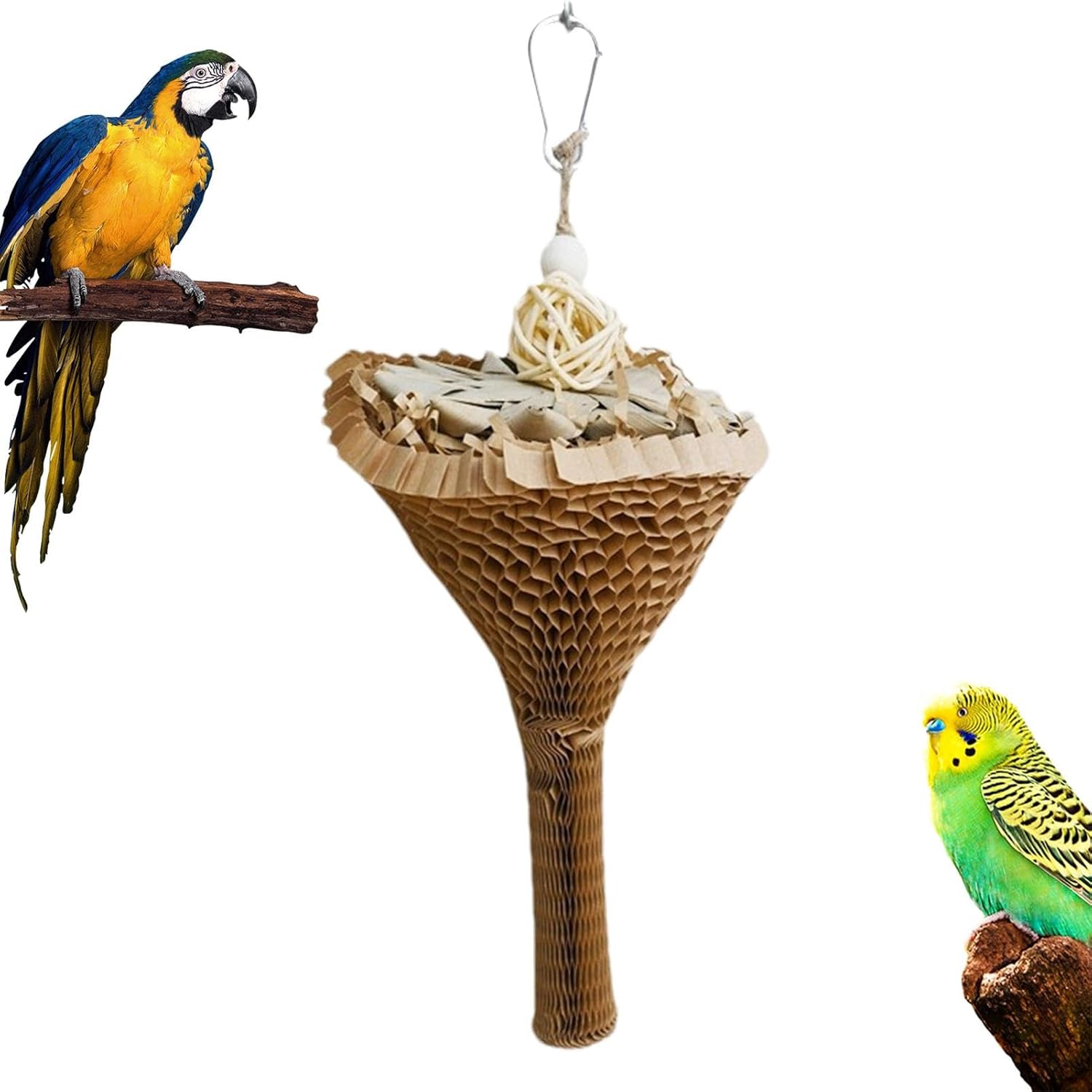 Shredding Toys for Birds,Cone Design Natural Bird Foraging Chew Toys - Parrot Toys, Bird Parrot Toy with Hook, Chewable Parrot Toys, Cage Accessories for Rope Bungee Bird Toy image number 2