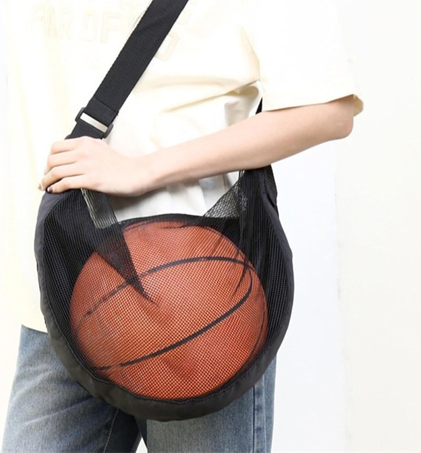 Mesh Basketball Shoulder Bag, 1Pc Single Ball Carrier, Crossbody Sports Bag, Crossbody Single Mesh Shoulder Ball Carrier image number 4