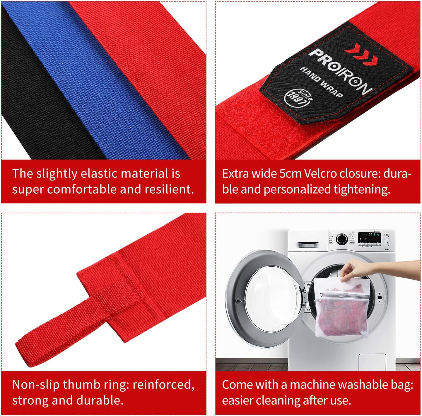 PROIRON Boxing Hand Wraps, Boxing Bandages Inner Gloves with Extra Wide Closure, Fist Wrist Protector for Men Women Kids, Great for MMA Boxing Training Gym Fitness 4.5M/2.5M (Pair)