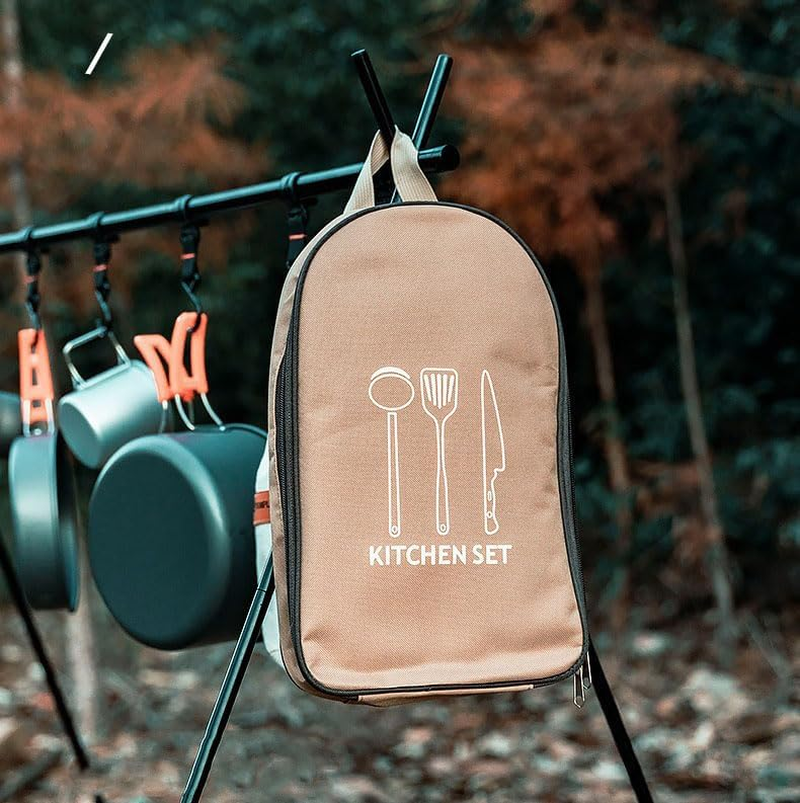 8 Pcs Camping Cookware Utensils Set Camping Essentials Cooking Utensils Set, Camping Accessories Portable Camp Kitchen Utensil Organizer Outdoor Camping RV Cookware Kit, Travel Grill Set