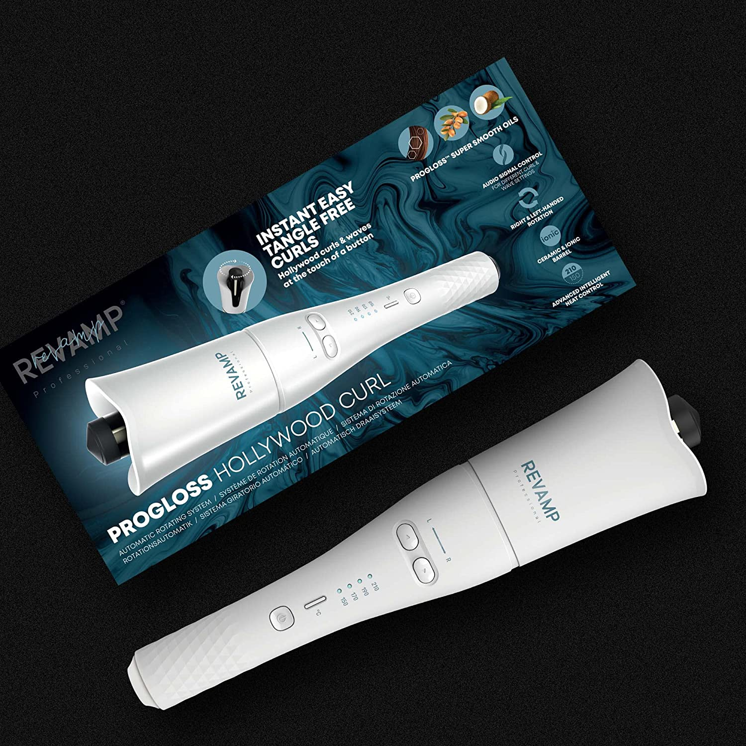 REVAMP Progloss Hollywood Curl - Automatic Rotating Hair Curler, Automatic Curling Iron for Curls & Voluminous Waves, Ceramic Ions with Nourishing Oils, Heat Protection Mat - Amazon Exclusive, White - Auto Wave  Curl image number 4