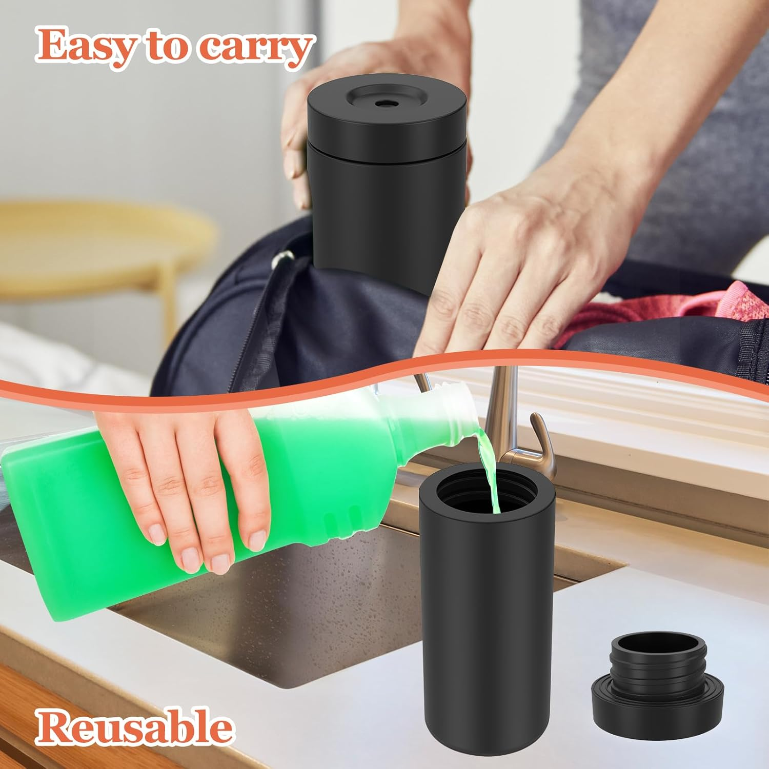 Awobepl Silicone Dish Soap Dispenser Refillable Dish Soap Squeeze Bottle 240Ml Dishwashing Liquid Dispenser Portable Hand Soap Bottle for Kitchen Sink (Black) image number 2