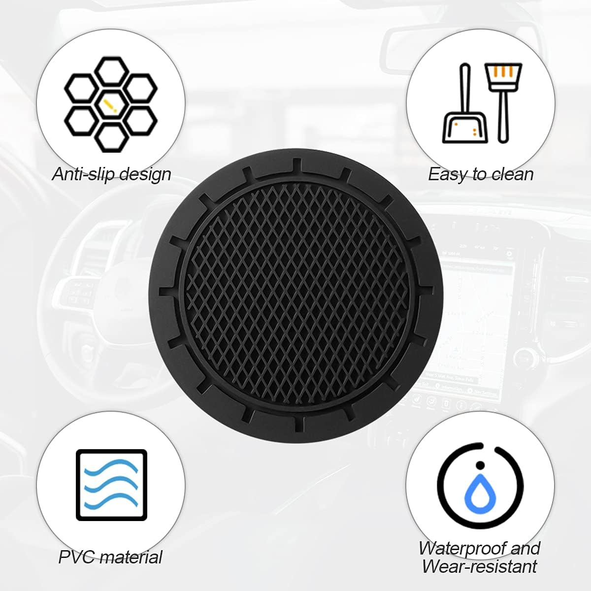 4 Pack Car Cup Holder Coaster, 2.75 Inch Diameter Non-Slip Universal Insert Coaster, Durable, Suitable for Most Car Interior, Car Accessory for Women and Men (Black)