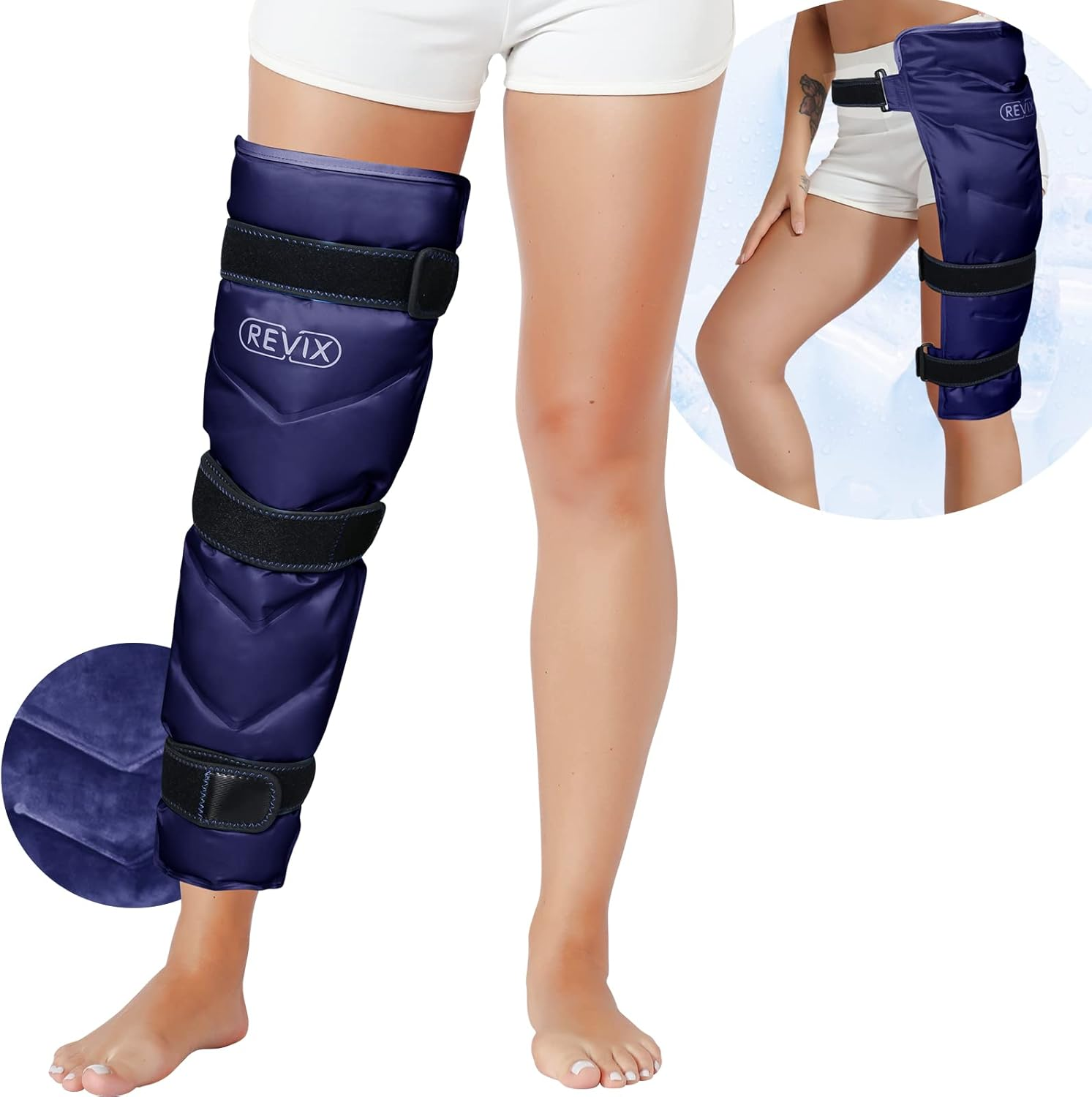 REVIX Large Leg Ice Pack for Injuries Reusable, Gel Ice Wrap for Leg, Hip, Thigh, Knee and Shin Splint, Cold Compress Therapy for Pain Relief, Injury Recovery, Swelling, Bruises with 3 Straps image number 4