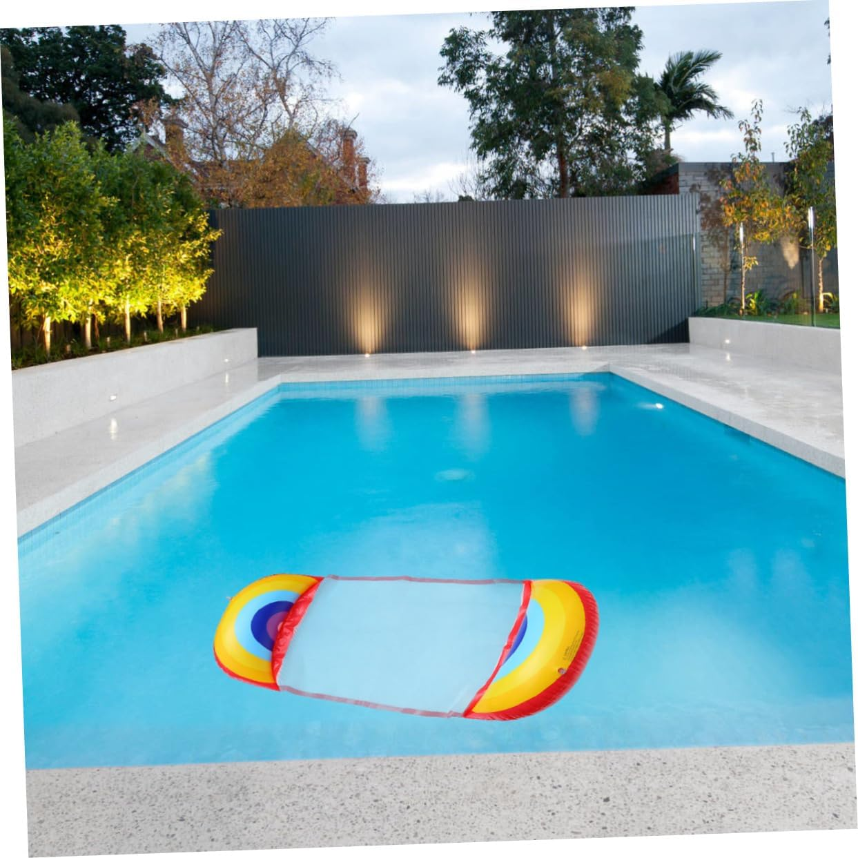 WOONEKY 1Pc Inflatable Floating Hammock Rainbow Design Ergonomic for Pool Fun Material Easy to Inflate Deflate for Adults and Boys and Girls image number 4