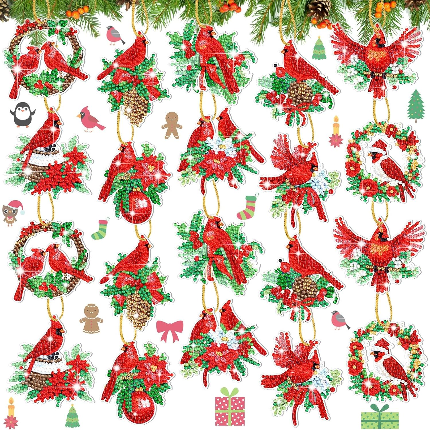 Skylety 20 Pcs Winter Diamond Art Ornaments Snowman Diamond Painting Kit for Adult 5D DIY Gift Wrap Tags with Rope Winter Hanging Ornaments for Home Party Craft Decor(Blue)