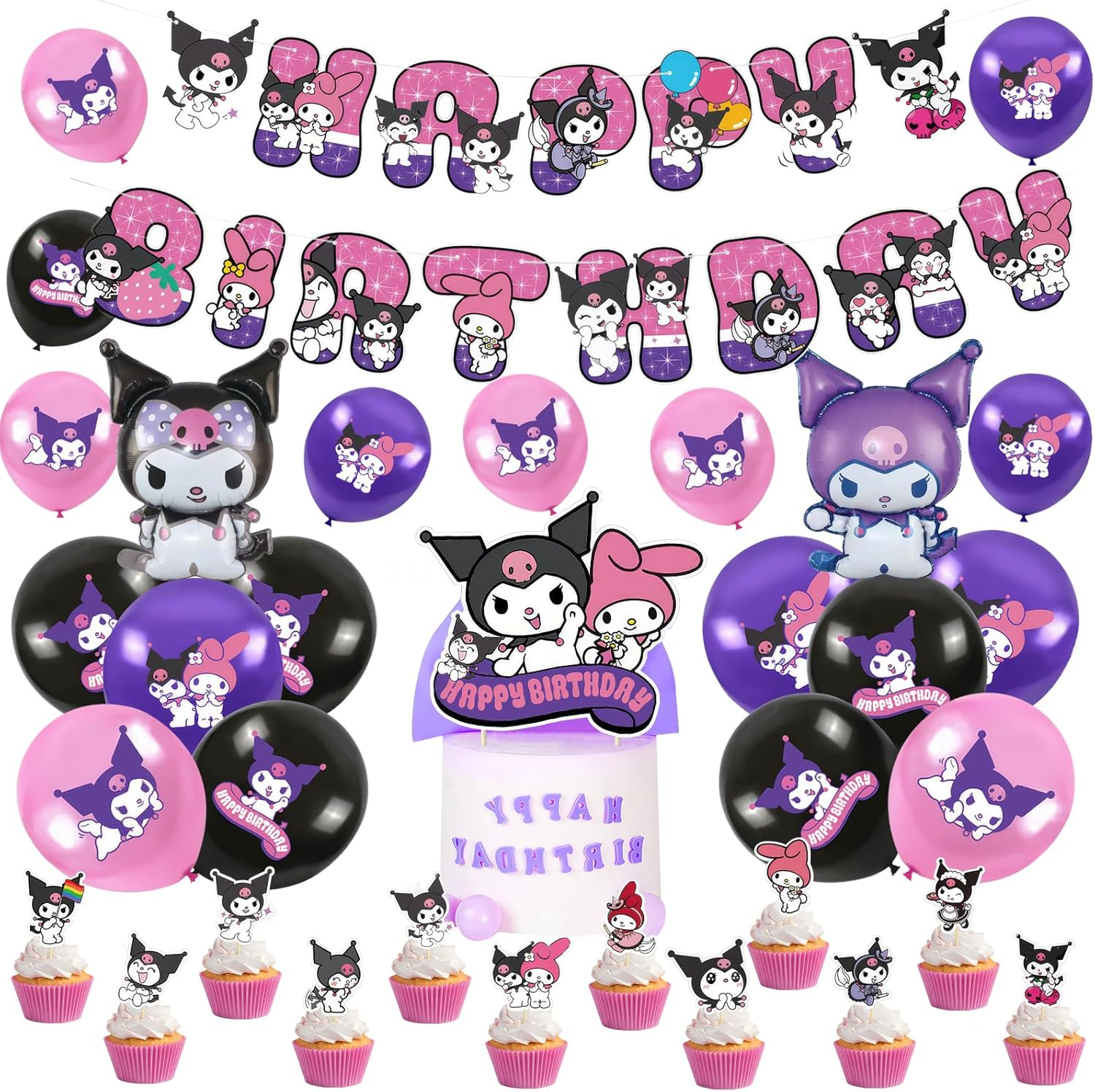 Cartoon Birthday Party Supplies, Cute Birthday Balloons Decoration for Girls, Happy Birthday Banner Larger Aluminium Film Balloons Themed Birthday Party Favor for Kids