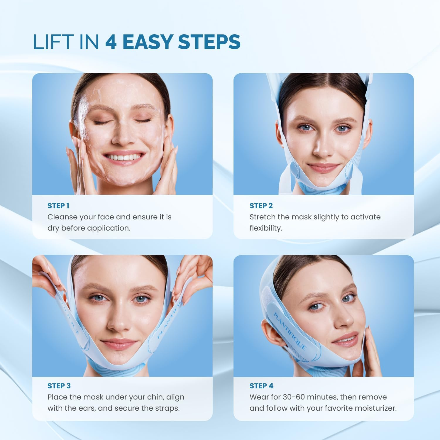 PLANTIFIQUE Chin Strap for Face Contouring - Reusable V Line Ice Silk Fabric Mask - Double Chin Shaping, Adjustable, Breathable Fabric - Jawline Shaper for Women & Men image number 2