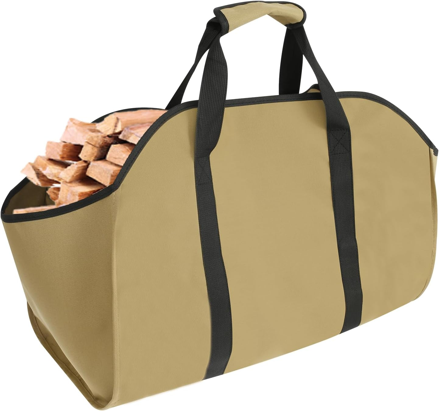 UKQRRTC Firewood Carrier Bag, Sturdy Oxford Cloth Log Carrier, Waterproof, Foldable Wood Carrier for Indoor or Outdoor Camping (Khaki)