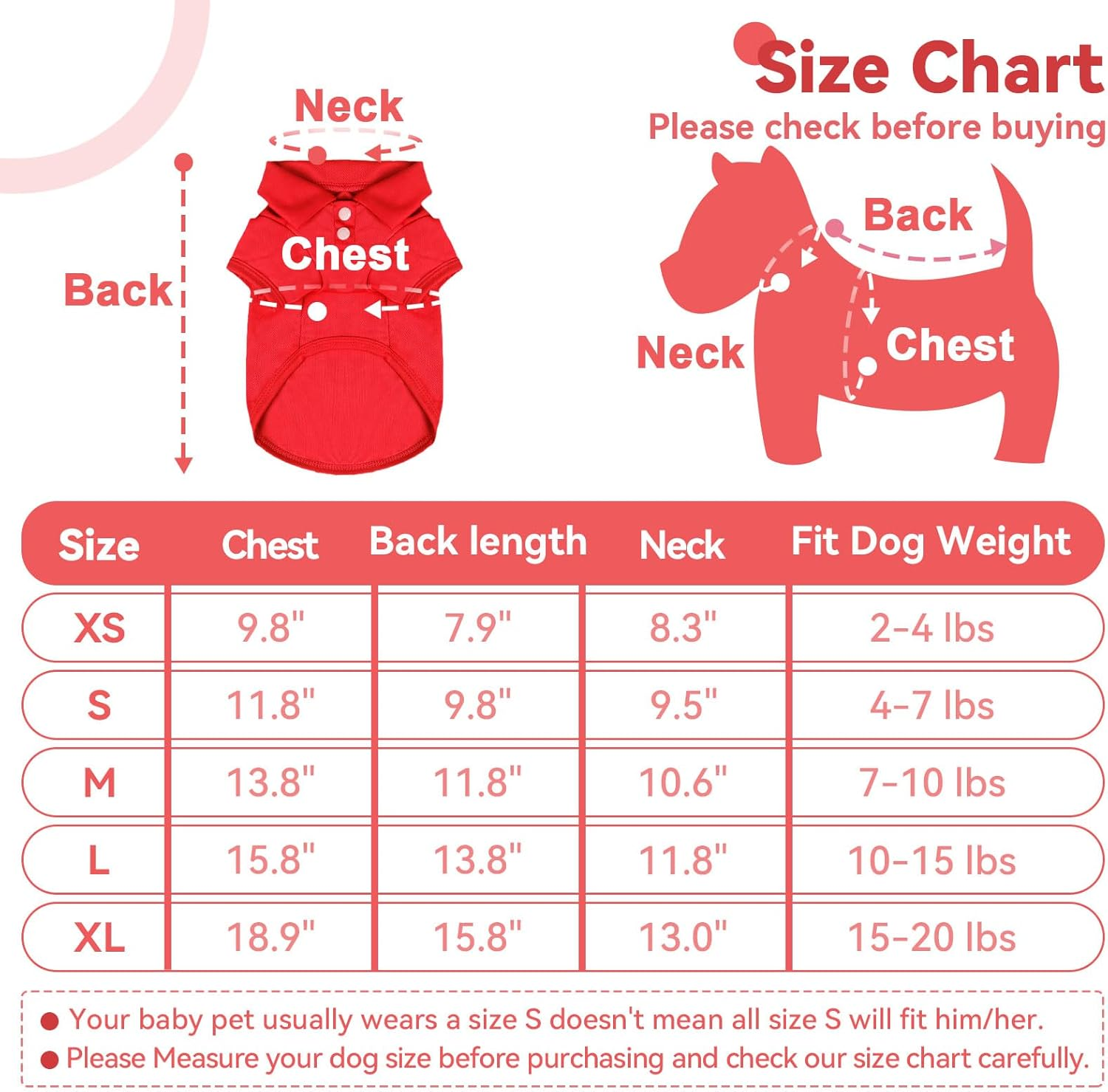 DOGGYZSTYLE 4 Pack Solid Dog Polo Tshirts Shirts Pet Puppy T-Shirt Clothes Outfit Apparel Coats Tops(M Chest 15.75"-Length 11.81") image number 5