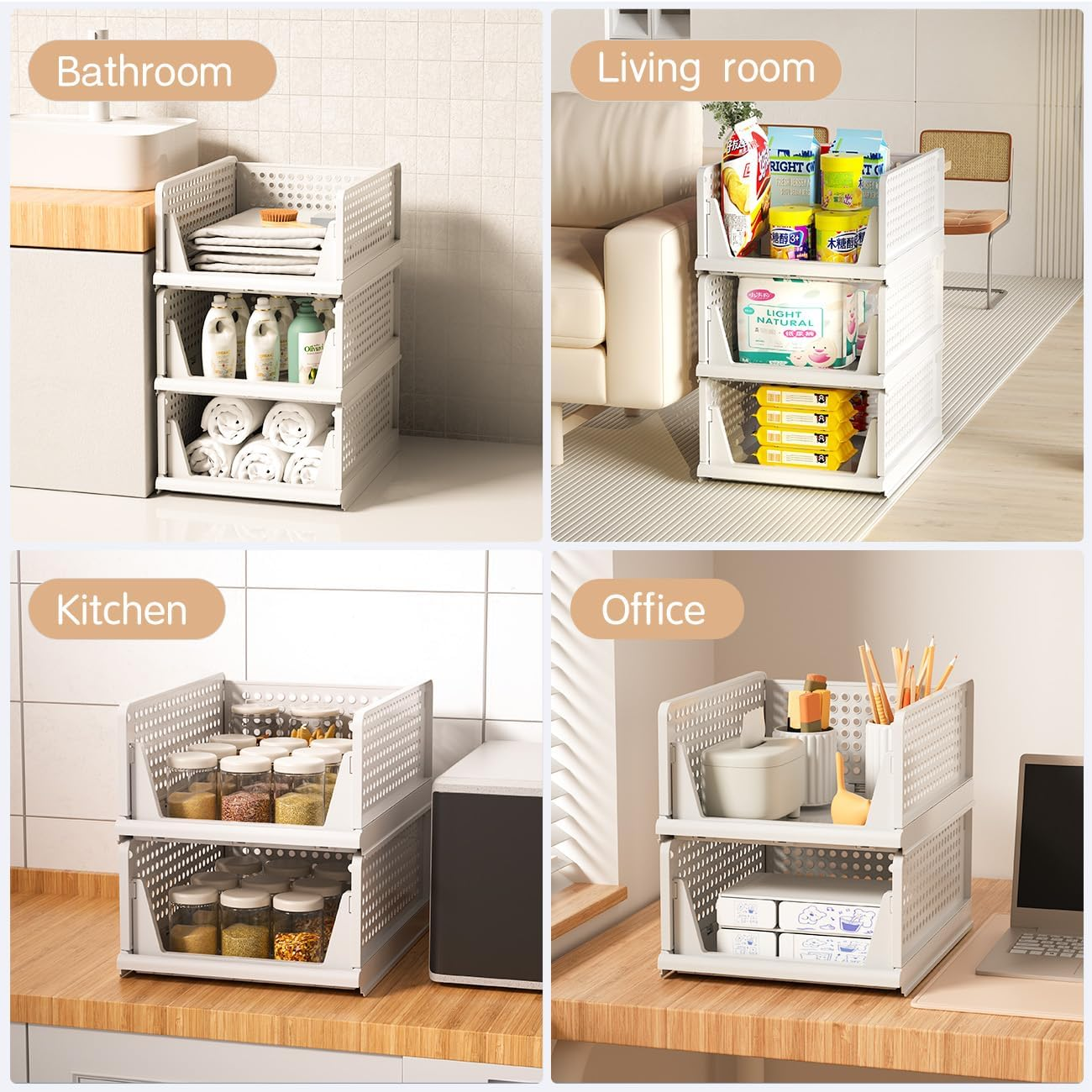 Comfycottage Stackable Storage Drawers, L Size Closet Organizers and Storage of 4 Pack Closet Drawers, Organizer Baskets, Sweater Storage Organizer for Closet, Wardrobe Organizer, Towel Organizer image number 5