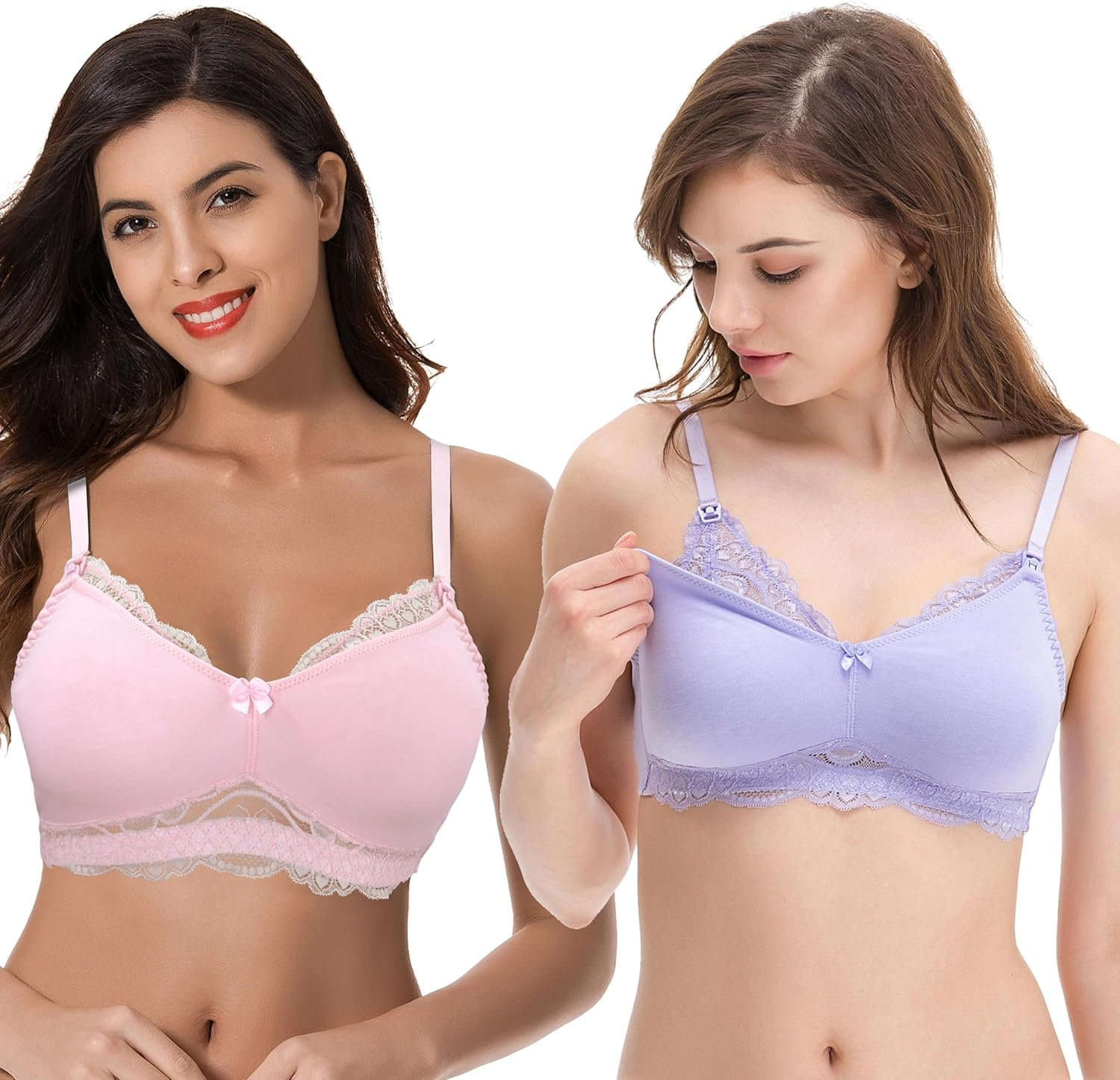 Curve Muse plus Size Nursing Cotton Unlined Bra with Lace Trim-2 or 3PK image number 4