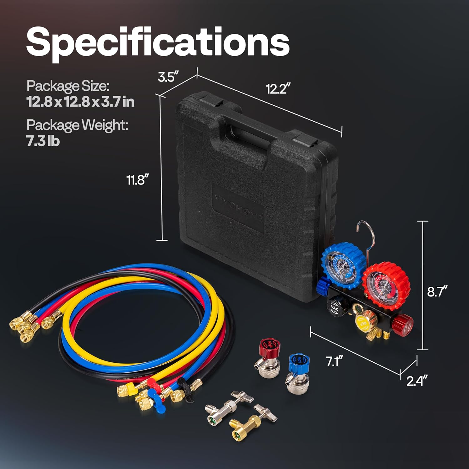 VIVOHOME HVAC Manifold Gauge Set for R134A R410A R22 R32 Refrigerant, 4 Valve Automotive AC Gauges with 5Ft Hoses for Car Freon Charging and Evacuation image number 6