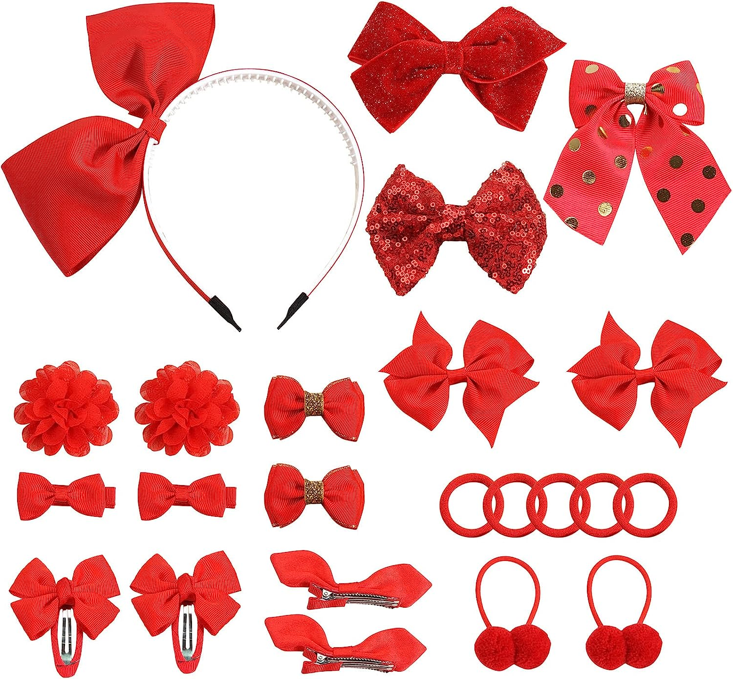 Bekecidi 23 PCS Girls School Hair Accessories Red Bow Hair Clips Elastic Hair Bands Bow Headband Ribbon Hair Barrettes Hair Accessories for Toddlers Kids Christmas Birthday Gift