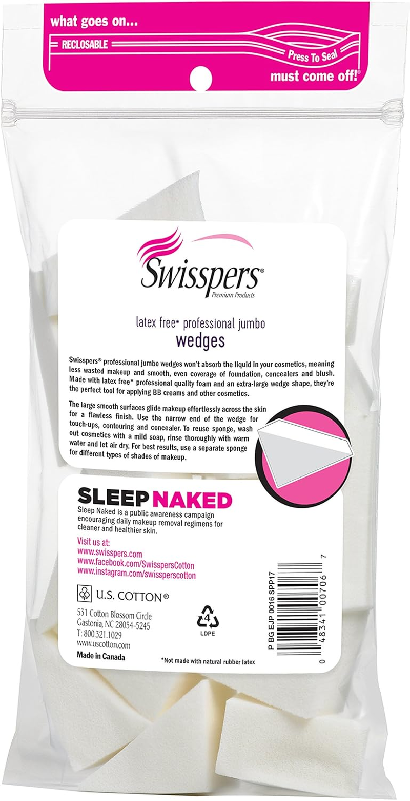 Swisspers Premium Pro Cosmetic Wedges, Latex-Free Makeup Wedge, Jumbo Size, 16 Count Bag image number 3
