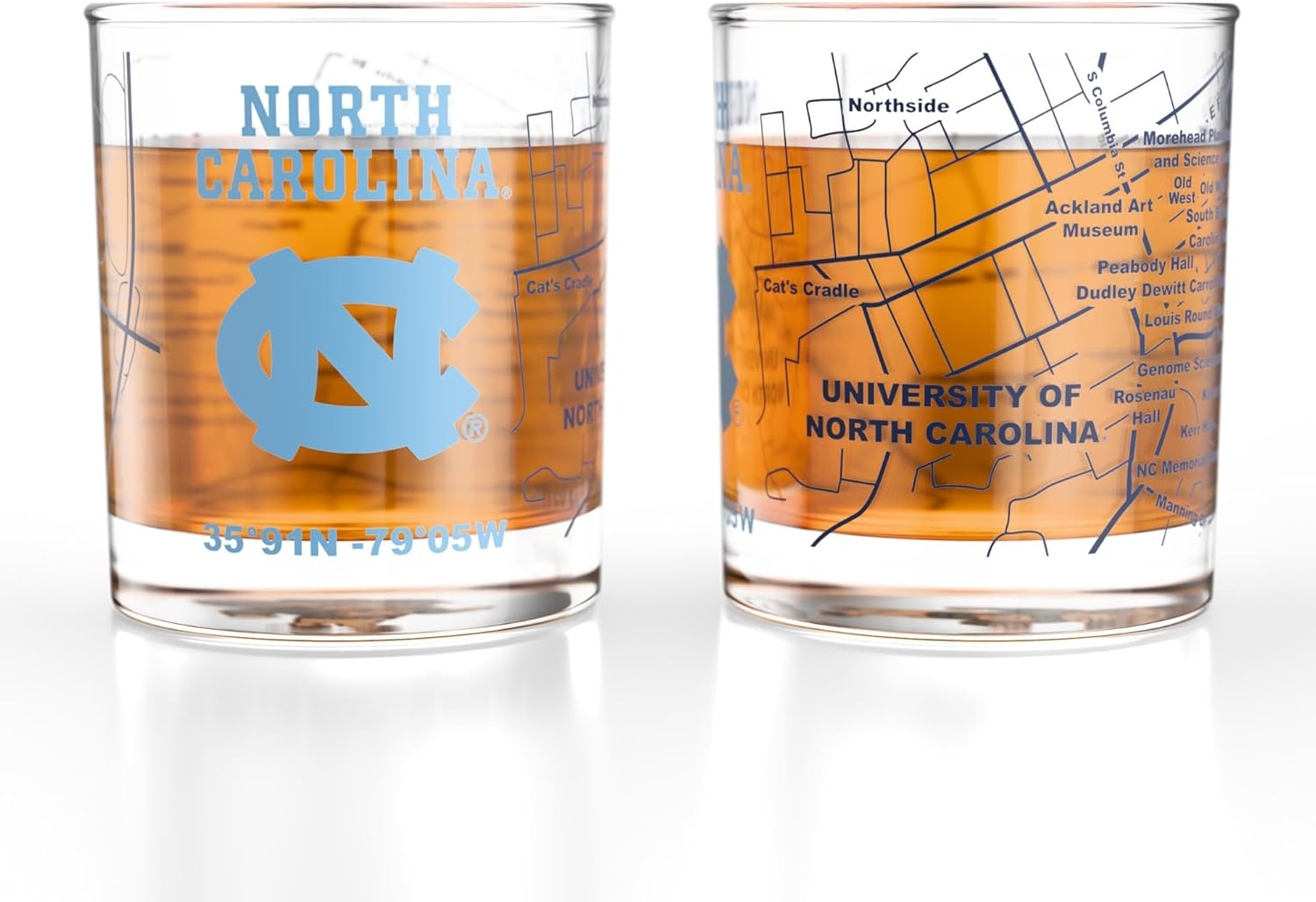 Greenline Goods &ndash; University of North Carolina Tar Heels College Whiskey Glasses (Set of 2), 10 Oz &ndash; Full-Color Logo + Campus Map image number 2