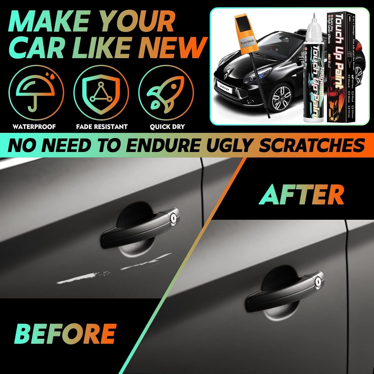 Touch up Paint for Cars, Wheel Scratch Repair Pen, Car Rim Paint, Quick and Easy, Auto Scratch Erase, Automotive Scratch Remover for Deep Scratch (Black) image number 1