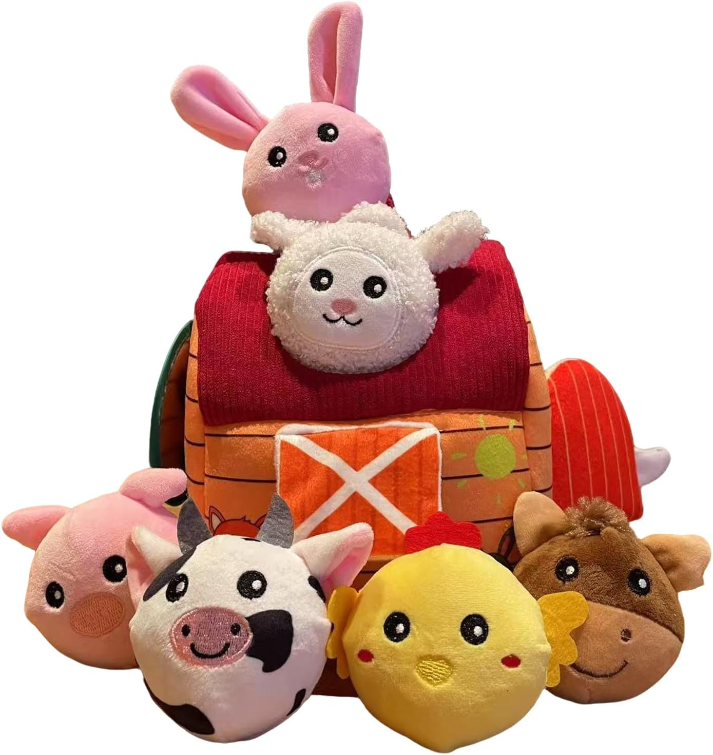 Baby Toys 6-12 Months | Infant Soft Barn House with Stuffed Farm Animals | Rattle, Crinkle Paper & Mirror | Sensory Montessori Toy for Boys Girls Toddlers 1-3 | Baby Birthday & Newborn Shower Gifts