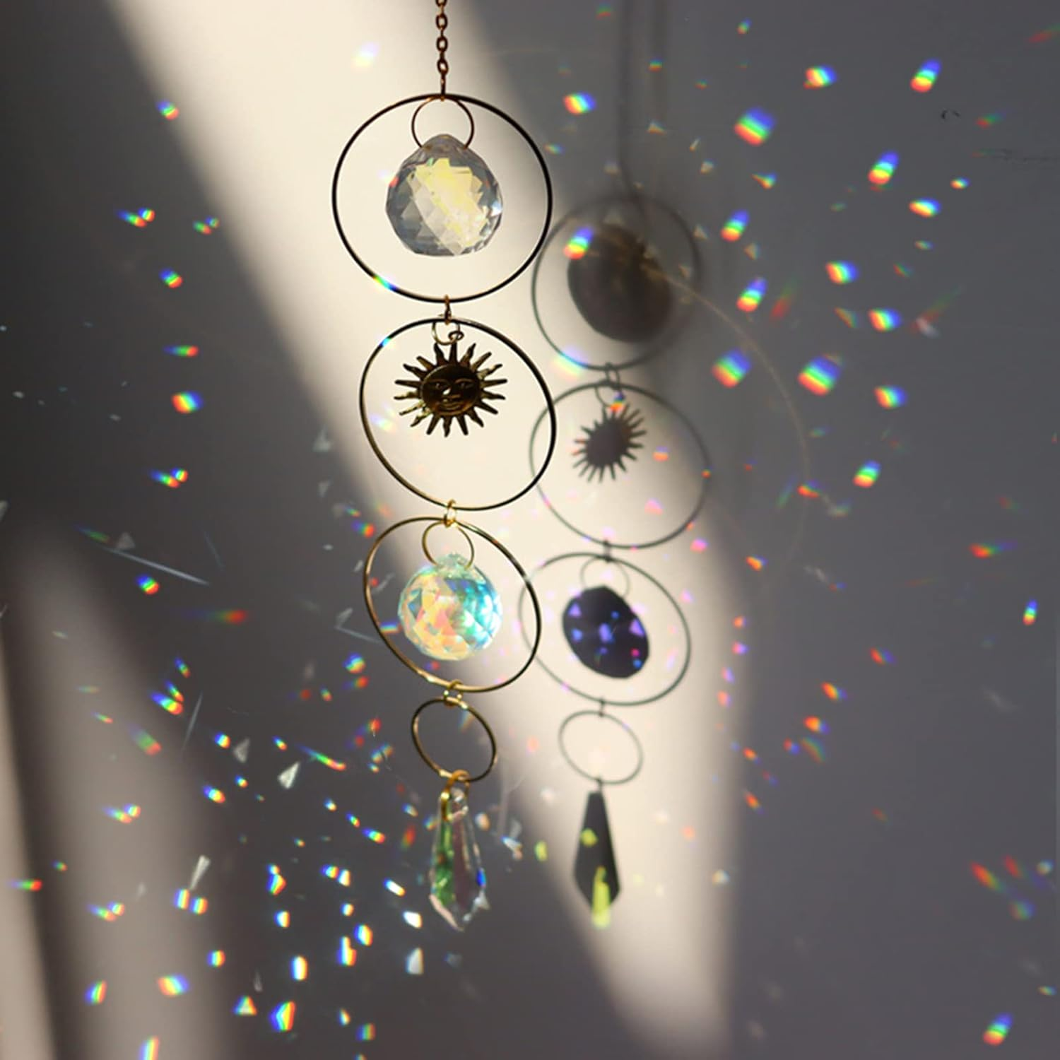 Nuyikaso 5Pcs Suncatcher Crystal Hanging Wind Chimes Rainbow Sun Moon Pendant Sun Catcher Balls for Window Home Garden Christmas Day Party Wedding Decor Gold image number 3