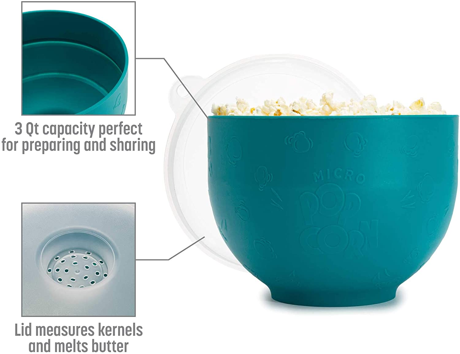 Goodful Silicone Popcorn Popper, Collapsible Hot Air Microwavable Popcorn Maker, Bowl Made without BPA, Teal - Blue image number 2