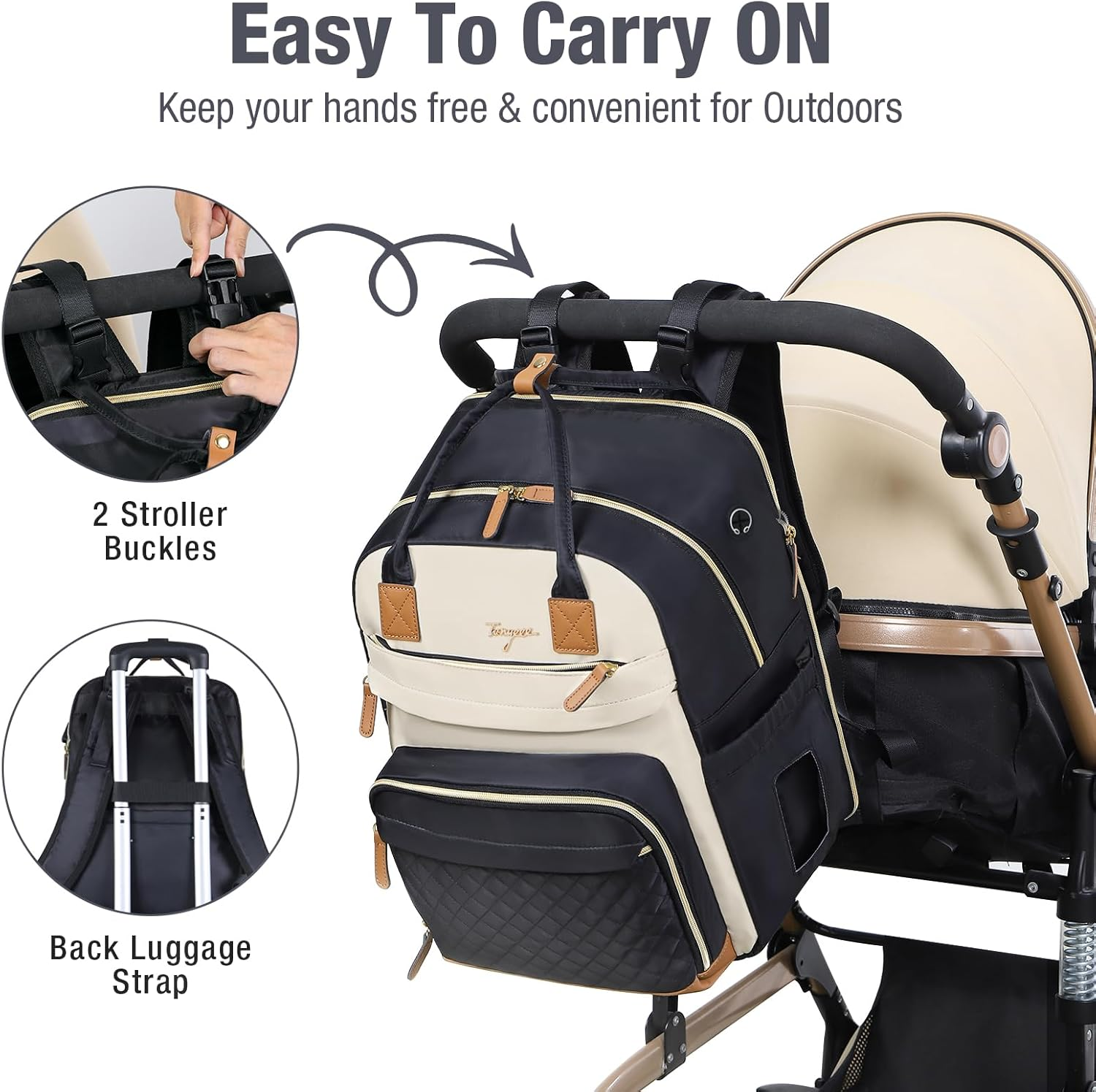 Lekebobor Nappy Bag, Multifunctional Baby Bag Backpack, Expandable 25L-37L Diaper Bag Nappy Changing Bags with Changing Pad and Earphone Hole for Mom, Black