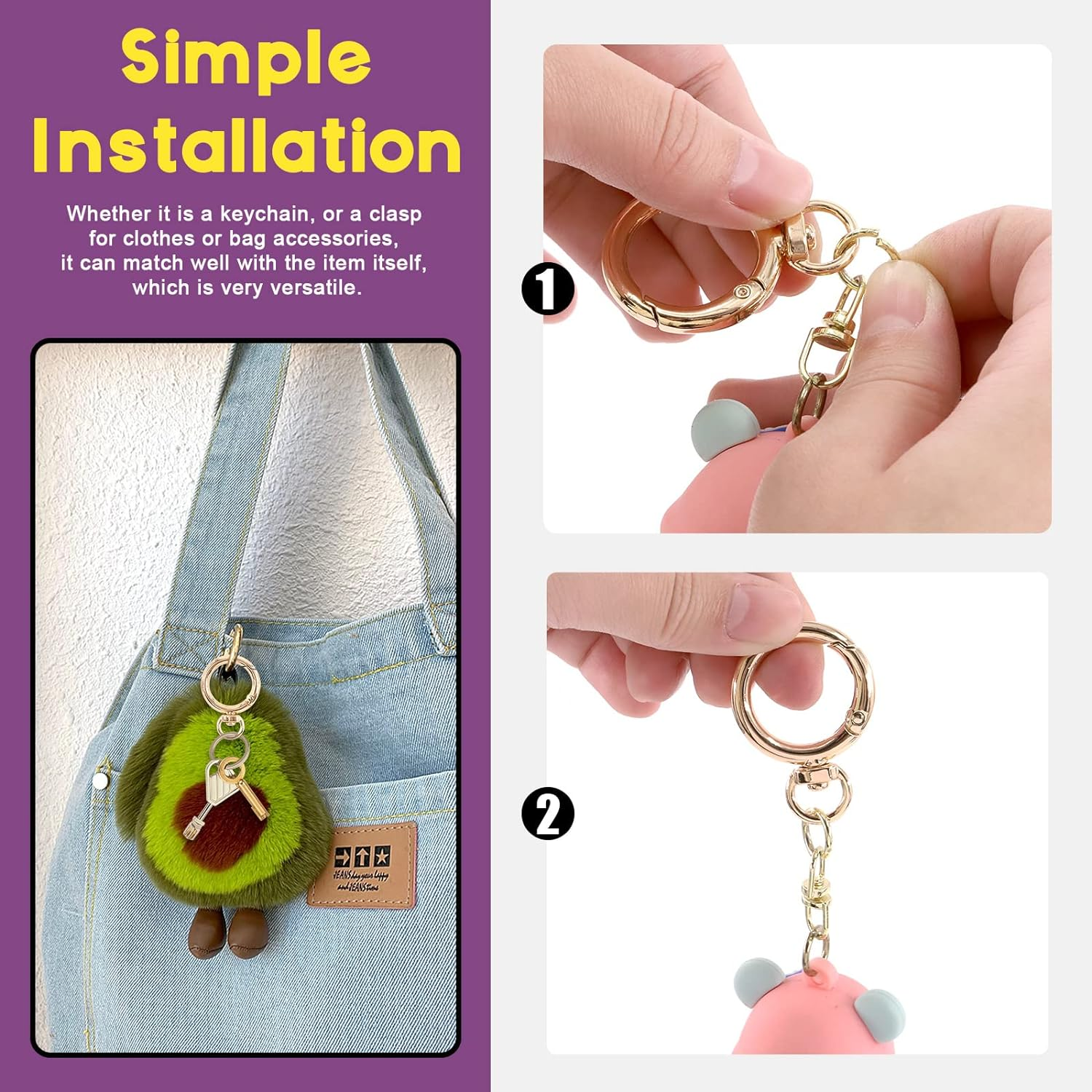 Swpeet 24Pcs 3 Colors 3/4 Inch - 20Mm inside Diameter round Spring Clips O Rings Snap Hooks with Swivel D Rings Buckles Assortment Kit, Hook Bag Clasp Spring Buckle for DIY, Craft Making image number 1