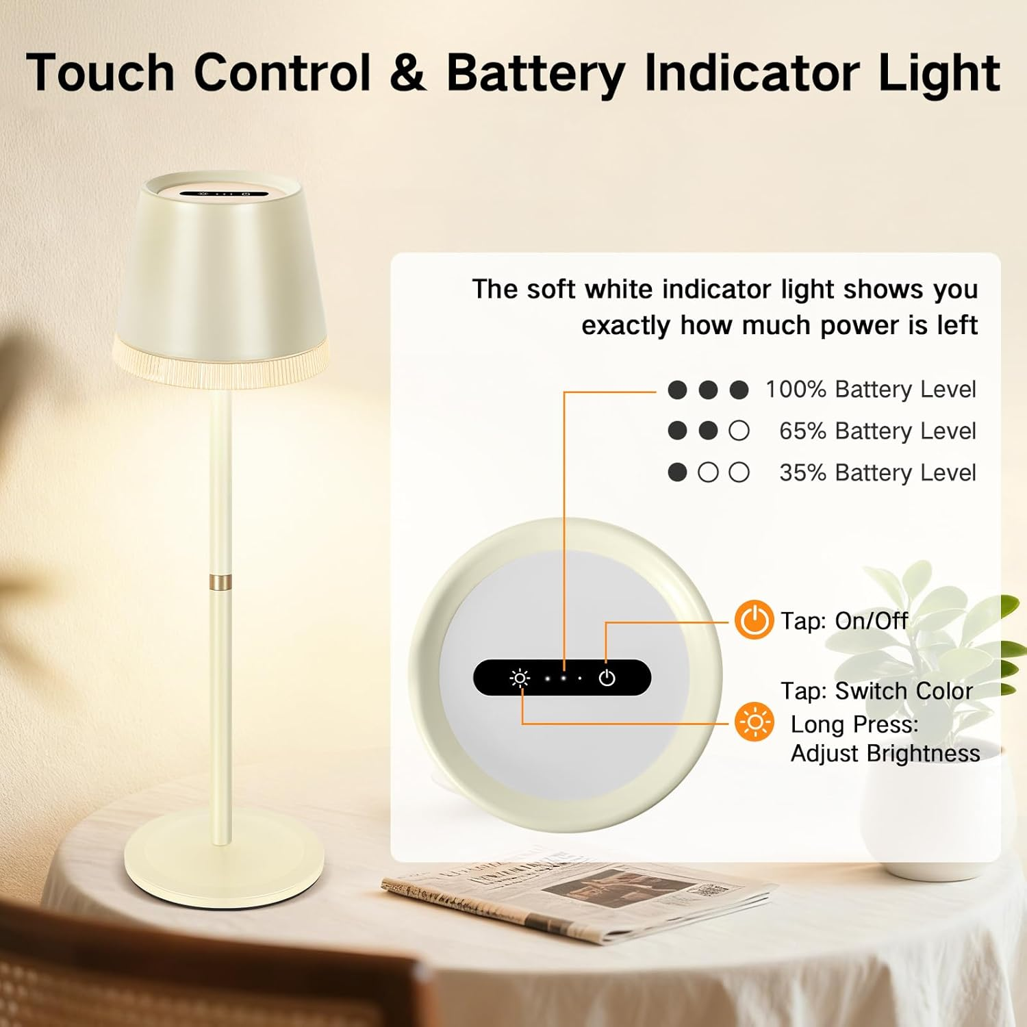 OUTON LED Table Lamp Wireless with Battery Indicator, 4000 Mah Battery Table Lamp USB-C Rechargeable, 3 Colour Temperatures & Continuously Dimmable, Touch Control, Memory, Portable Lamp for Indoor And - Green-2Pcs image number 5