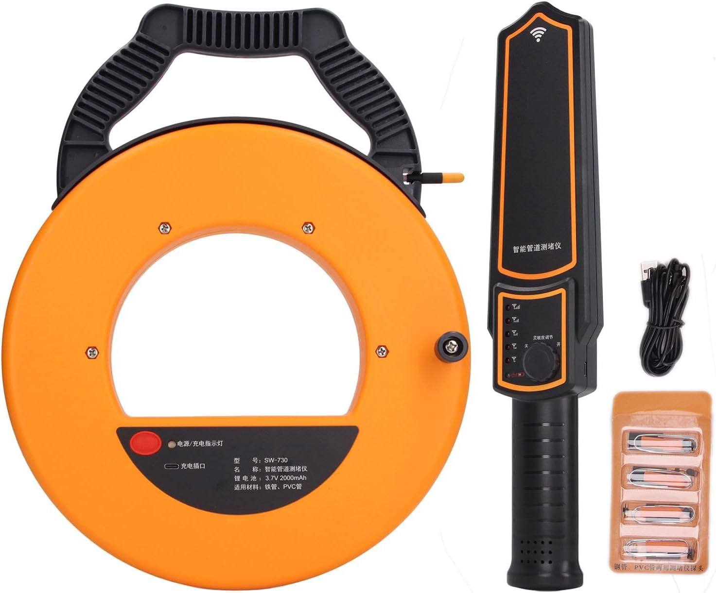 30M/98.43Ft Waterproof Water Pipe Locator with Reminder Tone, Pipe Blockage Detector, 4 Probes, Water Pipe Wall Scanner Underground Diagnostic Tool for Steel Iron and PVC Pipes image number 2