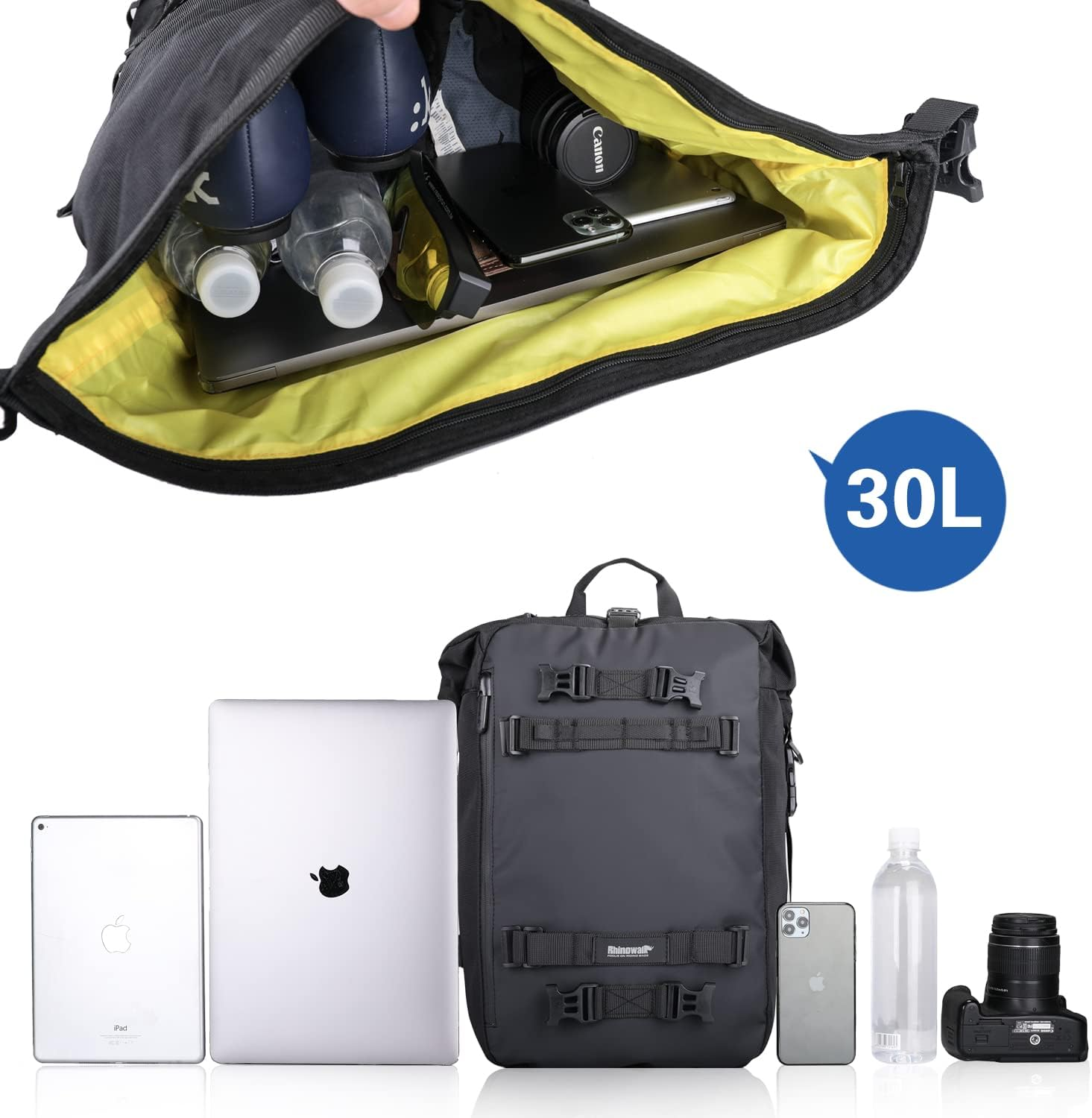 Motorcycle Tail Bag, 30L Black Multifunctional Rear Rack Trunk Seat Bag, Pannier Saddle Bag, Combinable Backpack image number 2