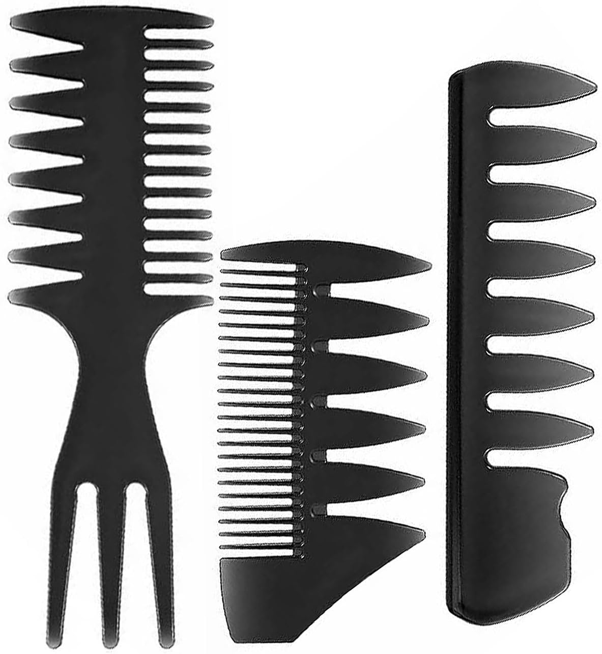 BPTRKOM 3-Piece Professional Styling Comb Set - Professional Wide Teeth Slick Back Hair Comb Rat Tail Hair Brush Detangling Comb and Teasing Comb for Men Hairdressers Salon Hair Styling and Barber