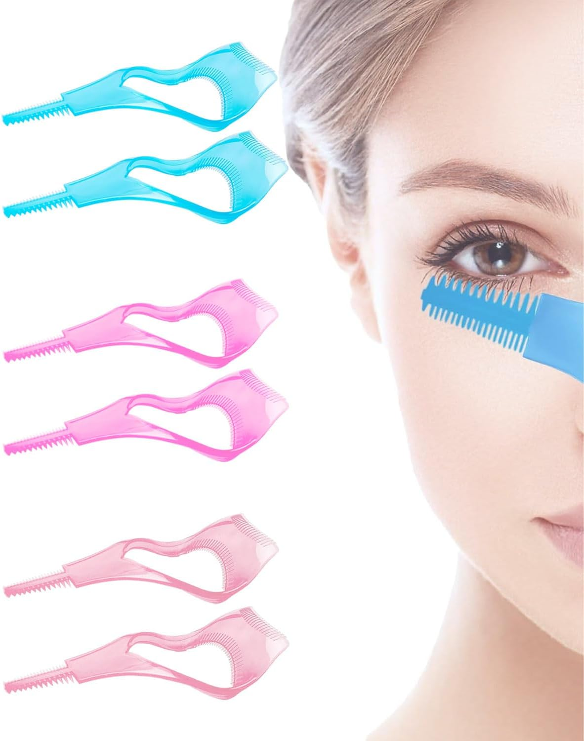 KEMUZ Pack of 6 3-In-1 Mascara Guard Applicator Guide Aid for Upper Lower Eyelashes with Eyelash Comb for Women Girls (Pink + Blue + Red) image number 5