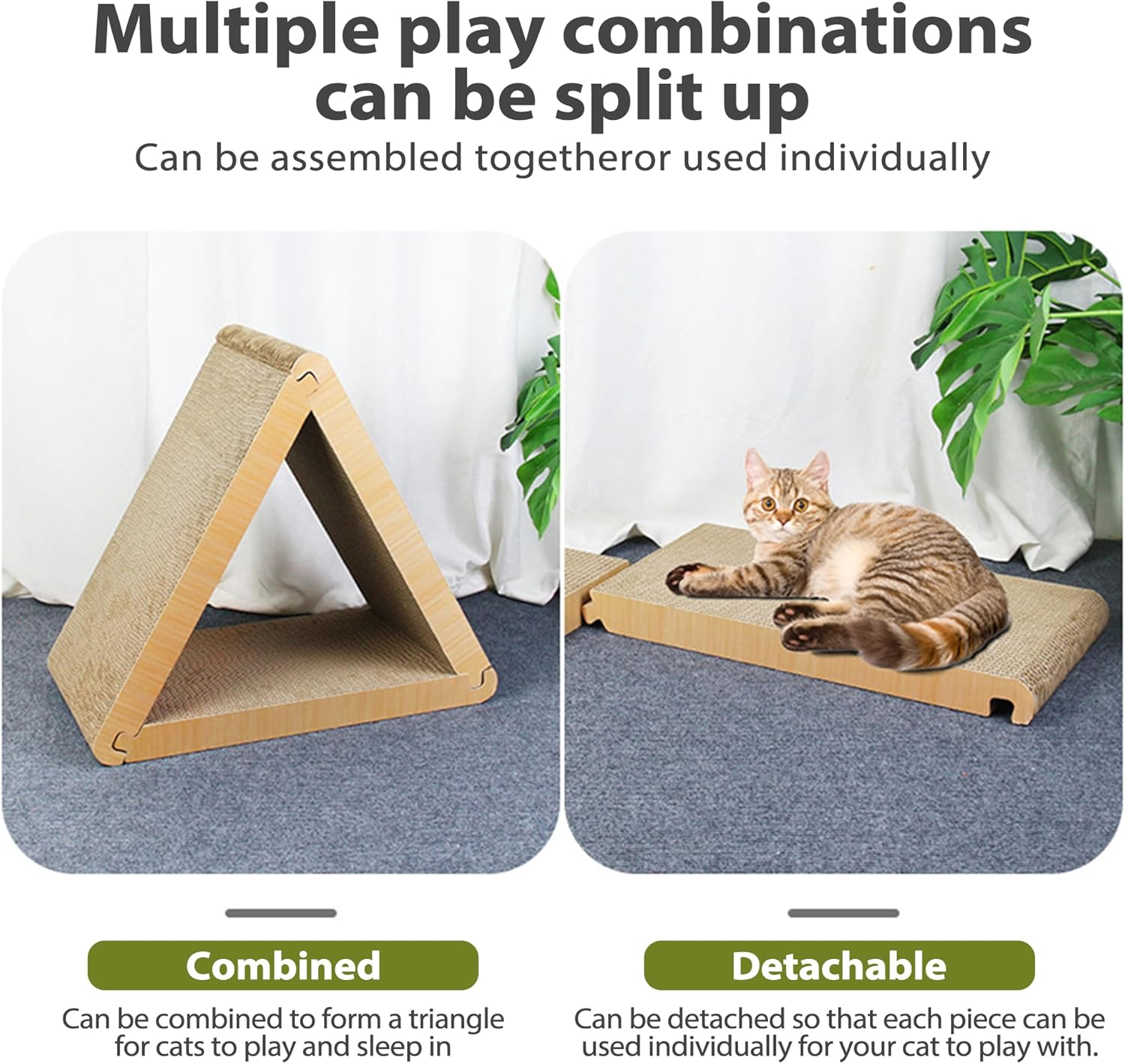 Triangle Cat House Cardboard Foldable, 3 in 1 Scratching Post, Vertical Cat Scratching Post Ramp Cat Furniture Cat Scratcher for Indoor Cats and Kitten to Scratch, Play and Hide image number 1