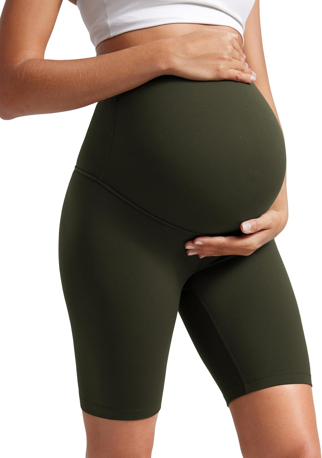 CRZ YOGA Womens Butterluxe Maternity Biker Shorts over the Belly 8" - Pregnancy Yoga Workout Activewear