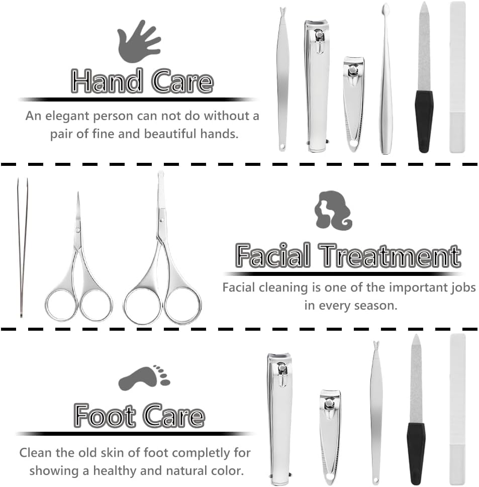 AYBUY Manicure Set, 9Pcs Nail Clippers Pedicure Kit, Portable Nail Trimming Set,Stainless Steel Grooming Tools with Fine Leather Case, Professional Tools Gift for Men Women Friends and Parents image number 3