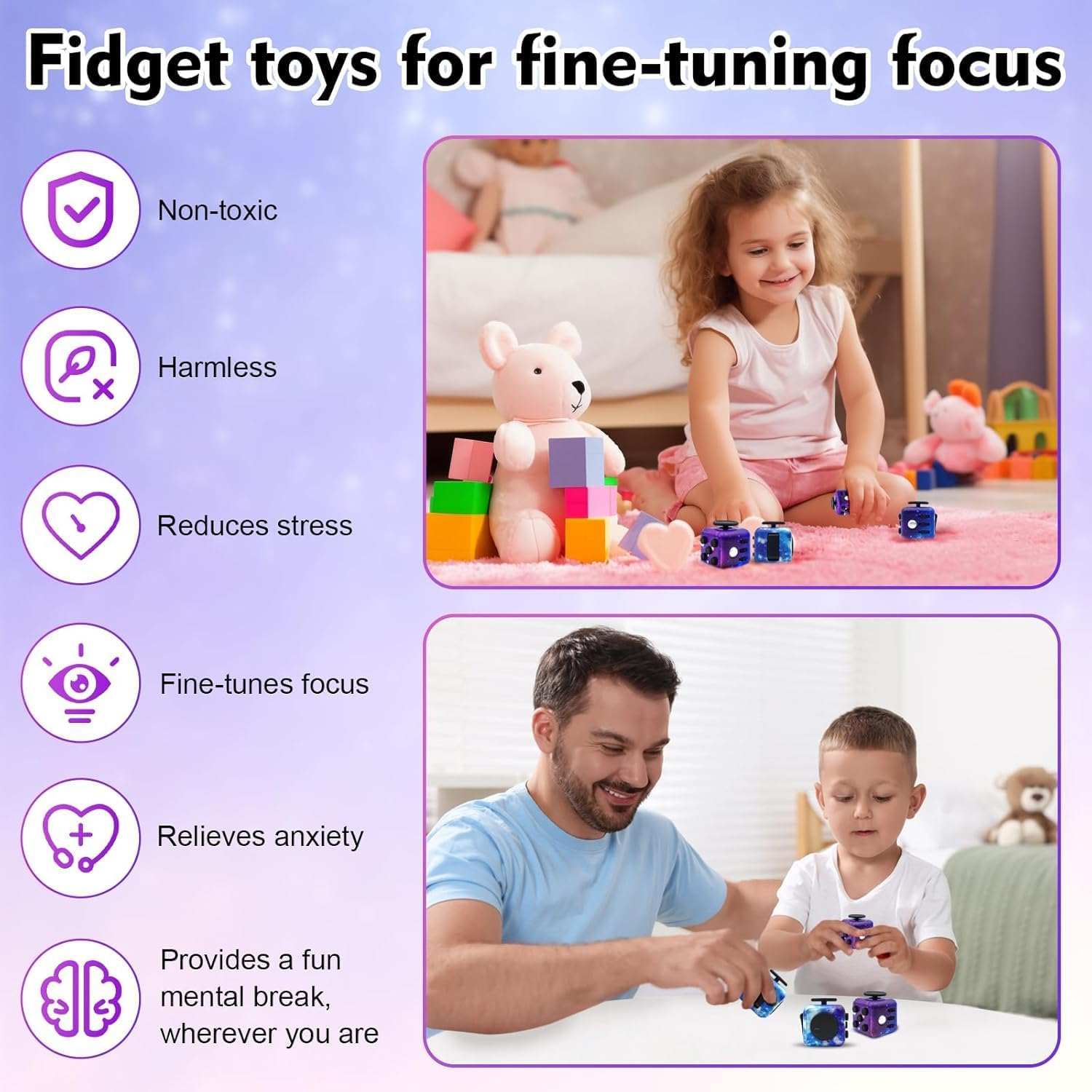 【Stress Relief Must-Have】 Fun Fidget Toy Cube, Stress Relief Wonder for Adults & Kids, 6-Sided Creative Handheld Cube for Adults, Audible/Silent Adjustable Fidget Toys for ADD/ADHD/OCD image number 4