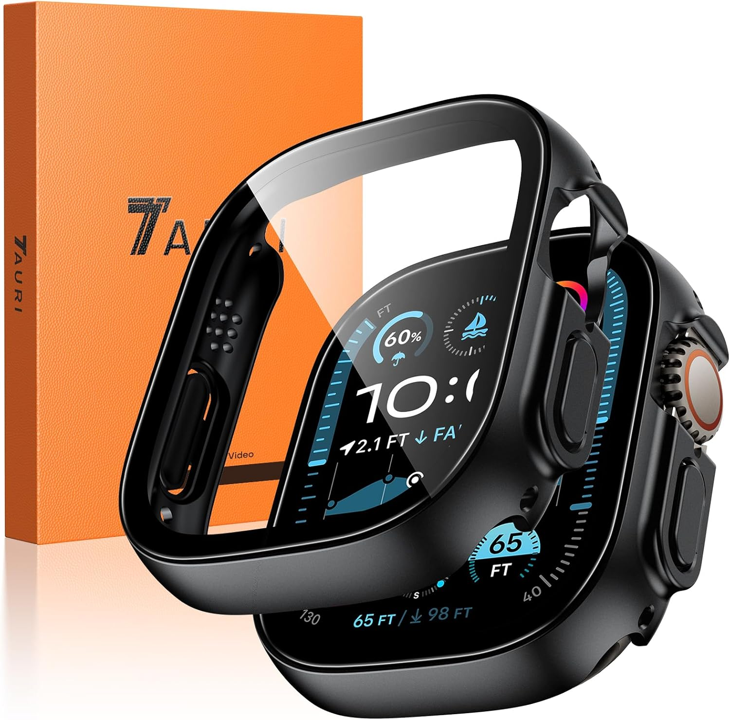 TAURI 2 Pack Hard Case Designed for Apple Watch Ultra 3/2/1 49Mm, [360&deg; Shockproof] with 9H Tempered Glass Screen Protector, [Scratch-Resistant] Cover - Black image number 5