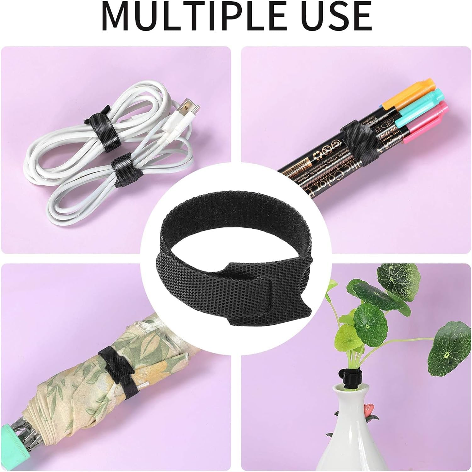 100 Pcs 6-Inch Reusable Cable Ties, Premium Quality Cable Management Straps for Electrical Cable & Wire Organizer (150Mm X 12Mm, Black) - Black image number 4