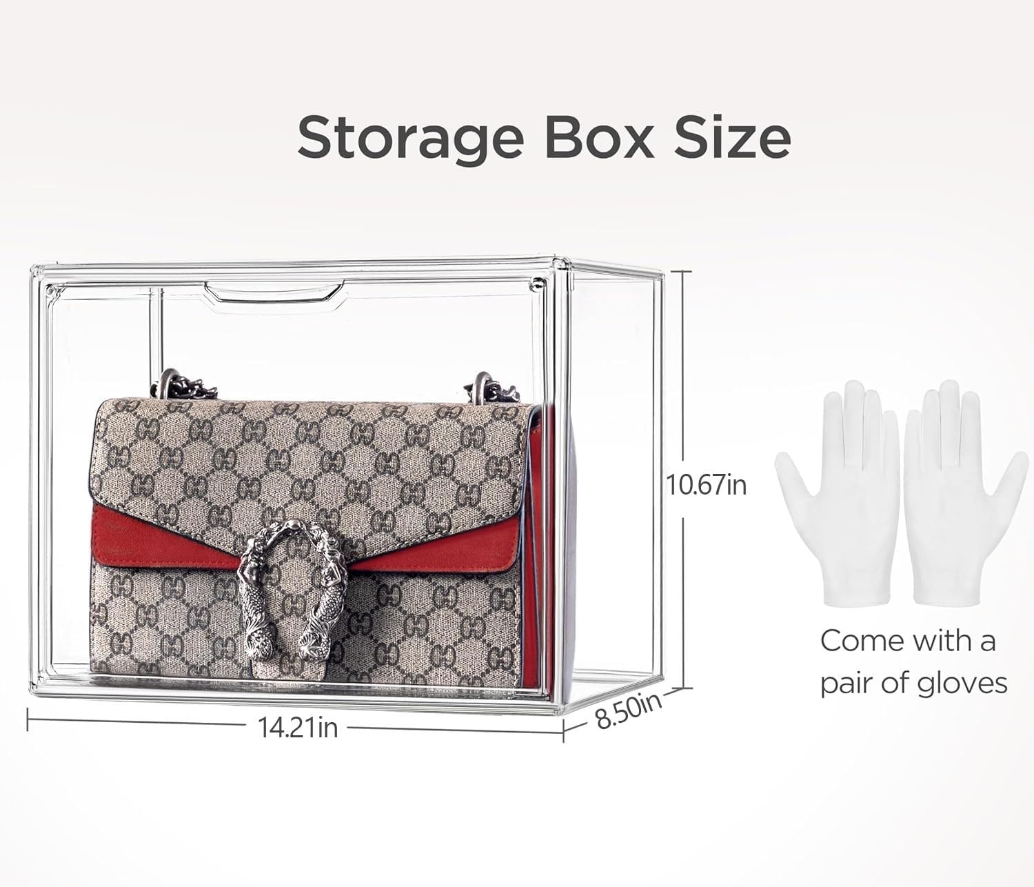 Hblife Clear Purse Organizer for Closet, Stackable Handbag Storage Box Container with Magnetic Door for Collectibles, Cosmetics, Books, Women Heels and Toys (3 Pack, Large)