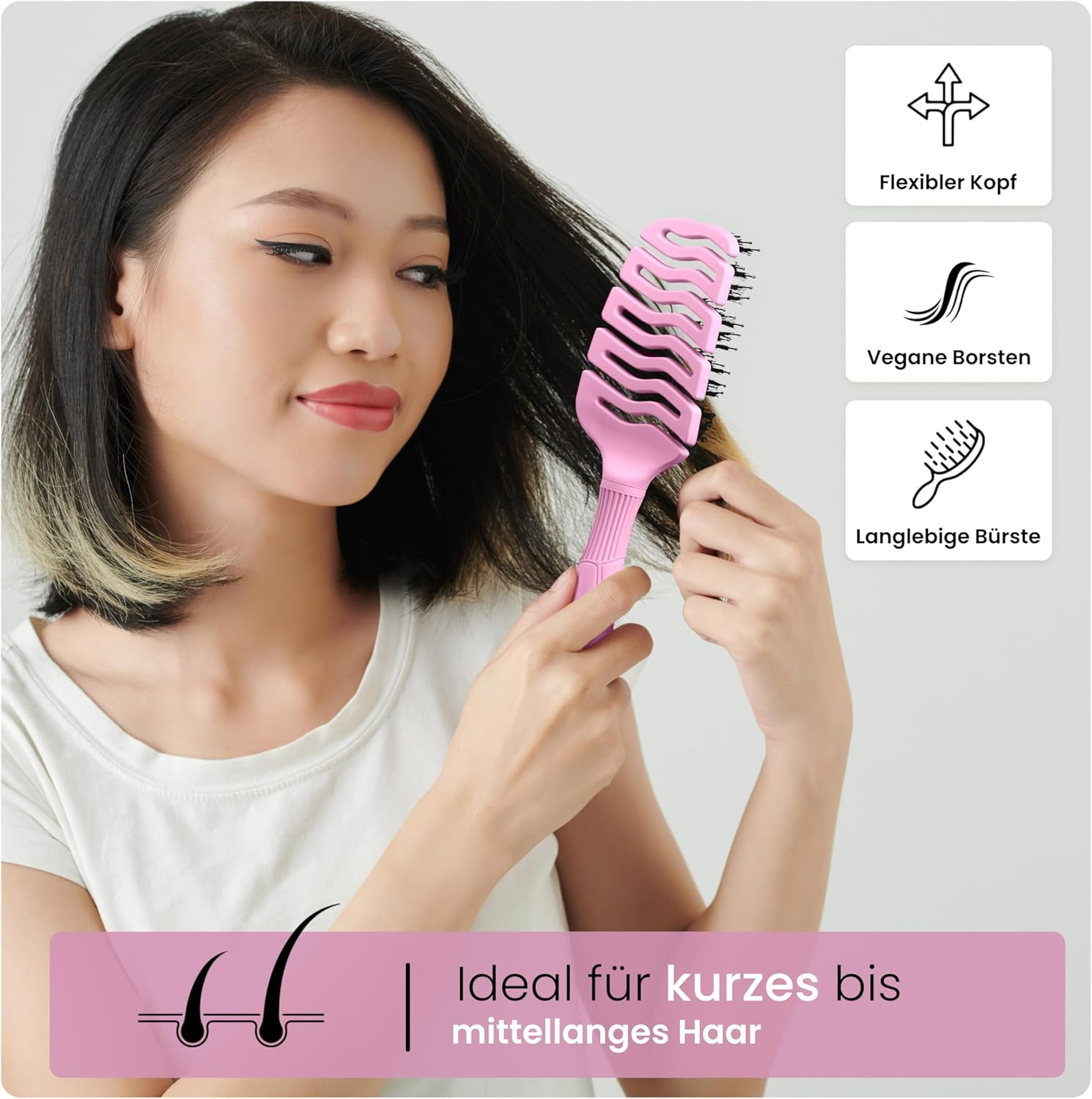 HERCULES S&Auml;GEMANN - Flexy Shape Brush (Wide) | Hair Brush for Extra Gentle Detangling Hairbrush with Ergonomic Handle with Vegan Bristles and Nylon Pins for Healthy Hair | Colour: Soft Pink image number 5