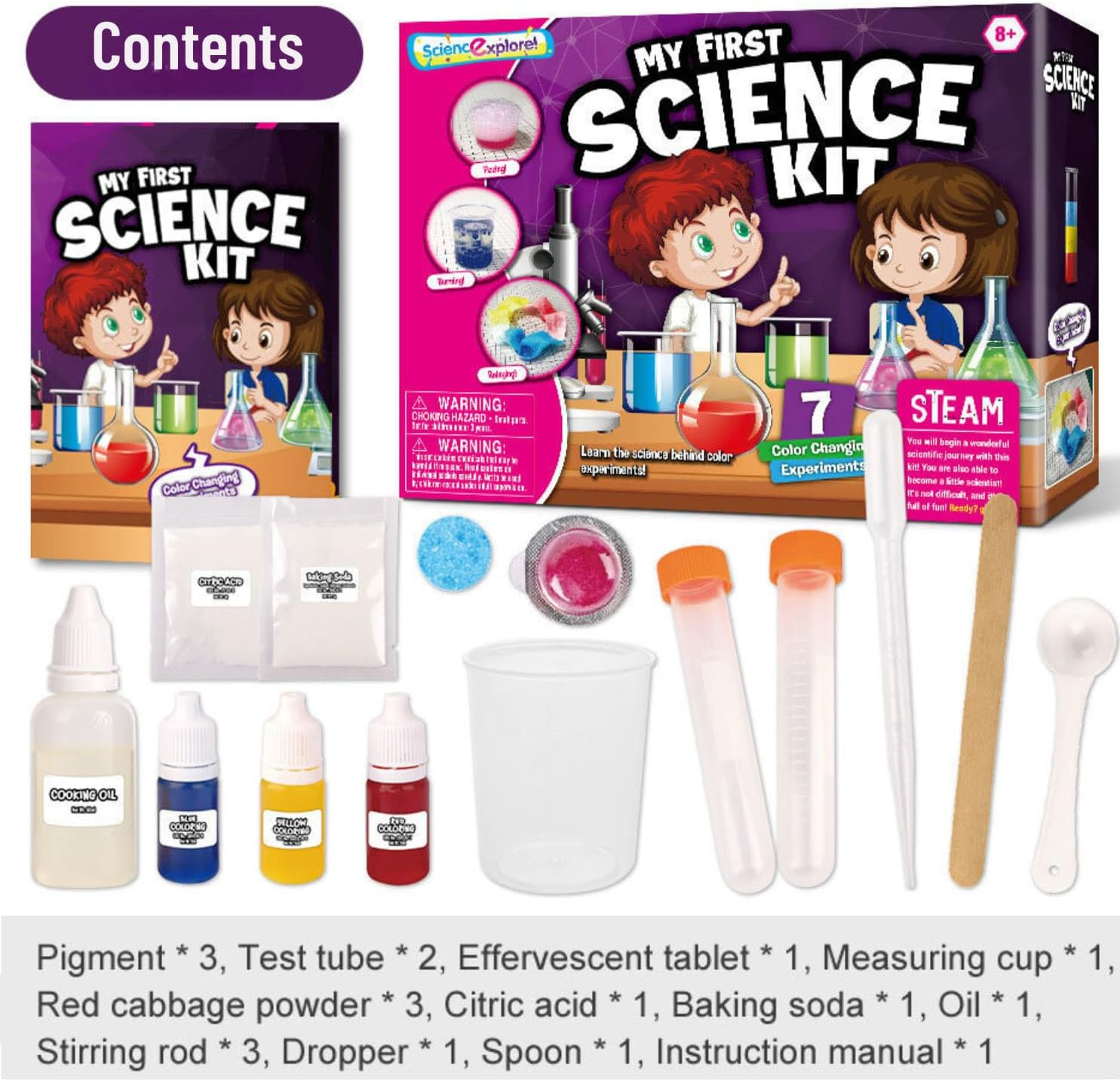 Why2Wise My First Science Experiment Kit - 7 Colour Changing Experiments, STEM Activities, Educational Science Toys for Boys Girls, Chemistry Set, Age 6-10, 10-12