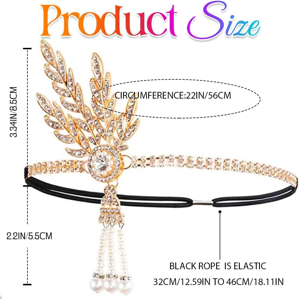 GORTIN 1920'S Flapper Headband Leaf Rhiestones Gatsby Headpiece Pearl Headdress Flapper Hair Accessories for Women - Gold image number 4