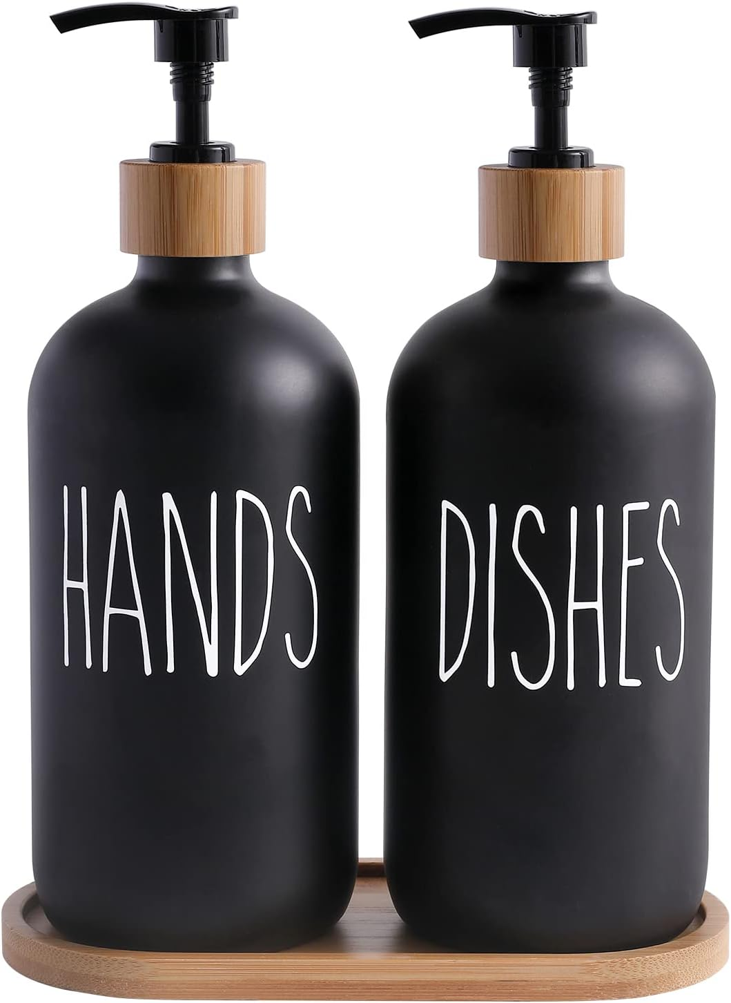 MOMEEMO Glass Soap Dispenser Set, Contains Hand Soap and Dish Soap Dispenser.Suitable for Kitchen Decor. (Black & White)