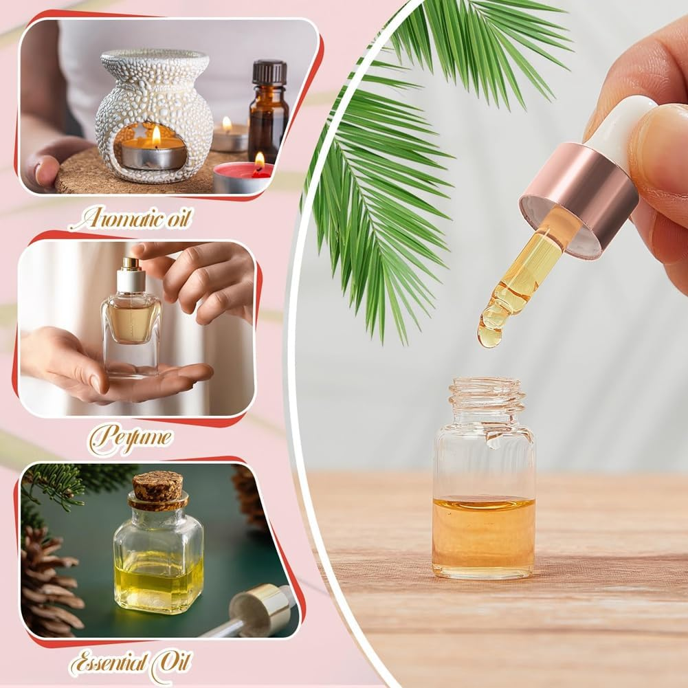 100Pcs Mini Glass Dropper Bottle Clear Essential Oil Dropper Bottles Glass Dropping Sample Containers for Traveling 3Ml Easy Install image number 4