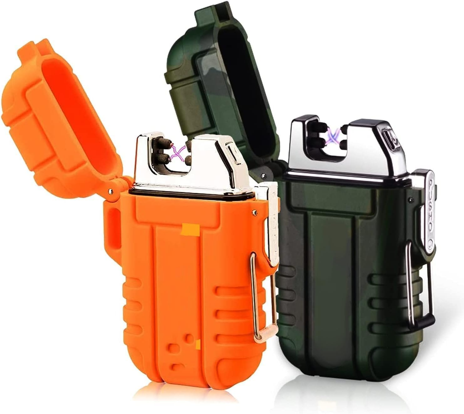 YESDEX Electric Plasma Lighter, Waterproof Windproof Dual Arc Lighter (2-Pack) Flameless USB Rechargeable Lighter, Fashion Design for Outdoor Camping EDC Survival Tactical in Gift Box (Orange＆Black)