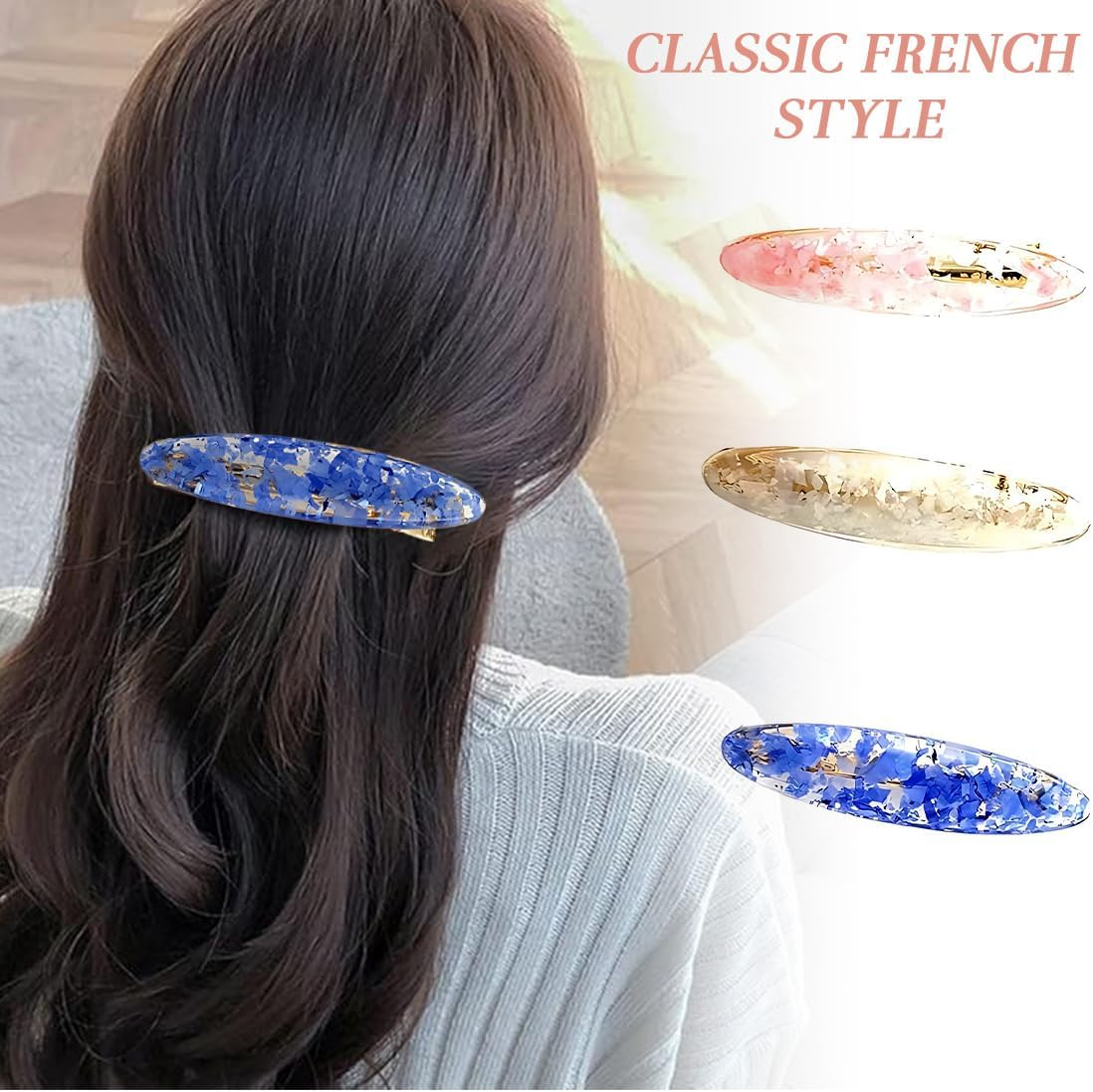 Pack of 3 Oval Hair Clips Automatic Large Classic Hair Clips Hair Clip Hair Clips for Women French Hair Clips Fragmented Hair Pins for Fine Hair and Medium Thick Hair (3 Colours) image number 5