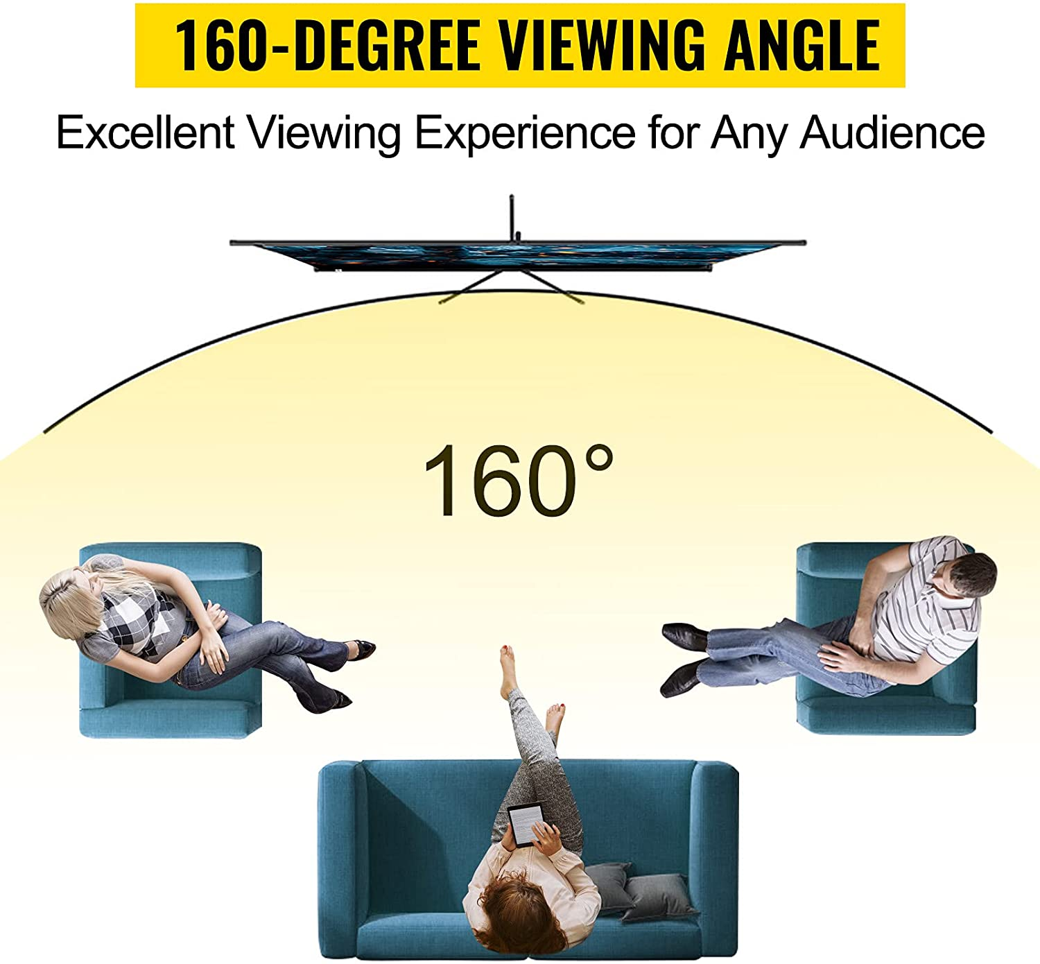 VEVOR Tripod Projector Screen with Stand 100Inch 16:9 4K HD Projection Screen Stand Wrinkle-Free Height Adjustable Portable Screen for Projector Indoor & Outdoor for Movie, Home Cinema, Gaming, Office image number 5