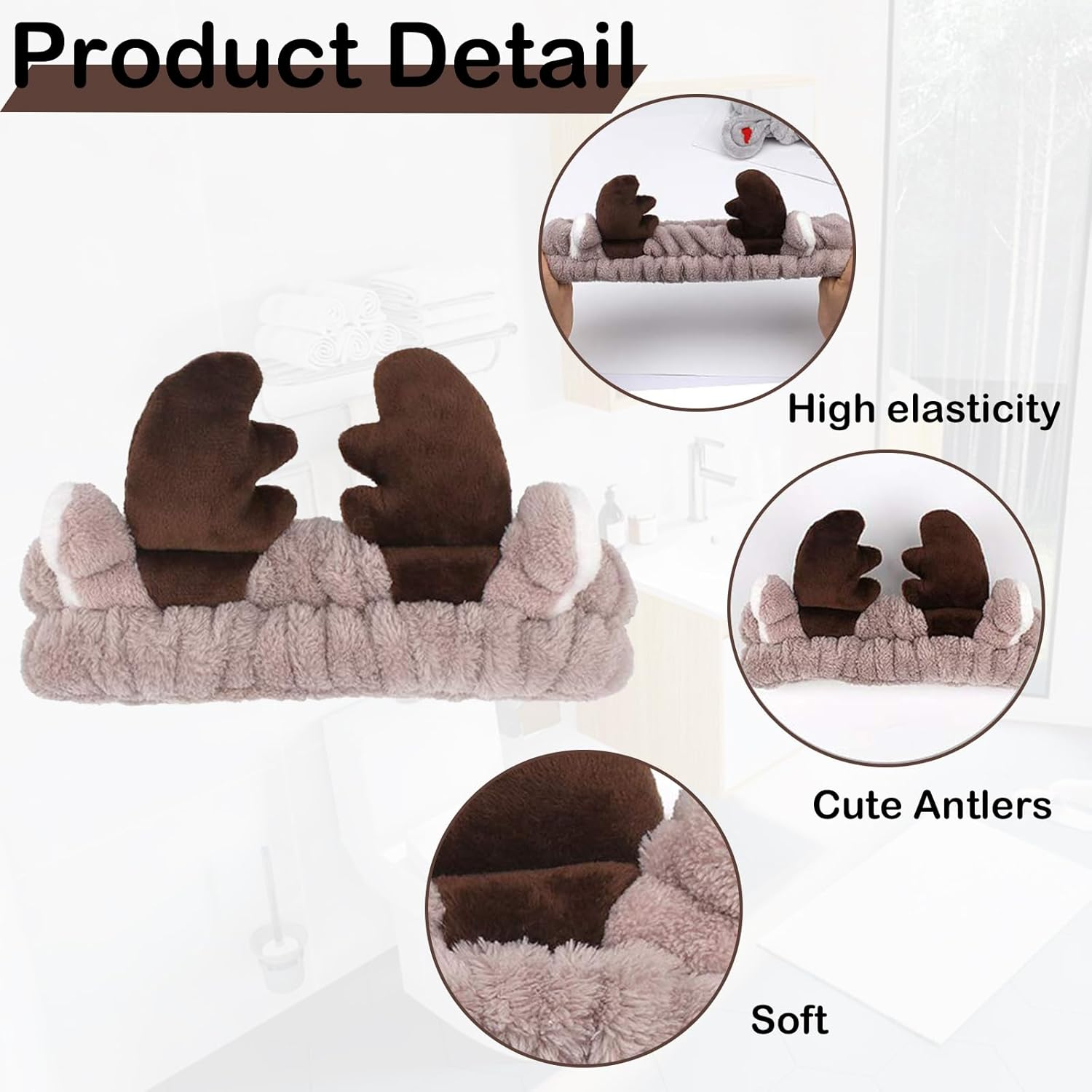 Pack of 2 Hair Bands, Cosmetics, Coral Fleece Makeup Hair Bands, Elastic, Cosmetic Headband, Wide Brim, Coral Fleece, Washing Face Head Wrap for Shower, Skin Care, Make-Up, Sports (White + Coffee) image number 3